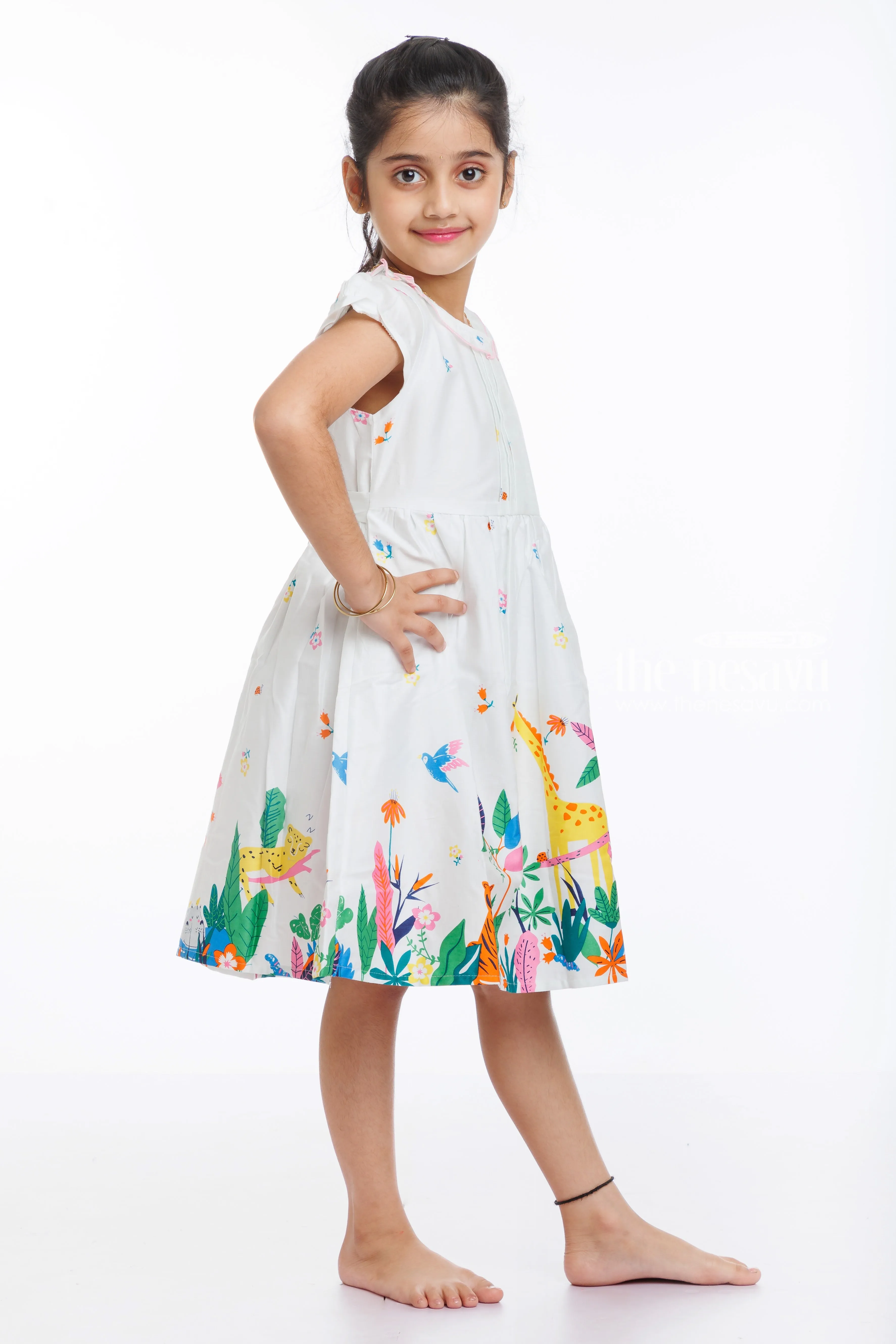 Enchanted Jungle Print Cotton Frock for Girls