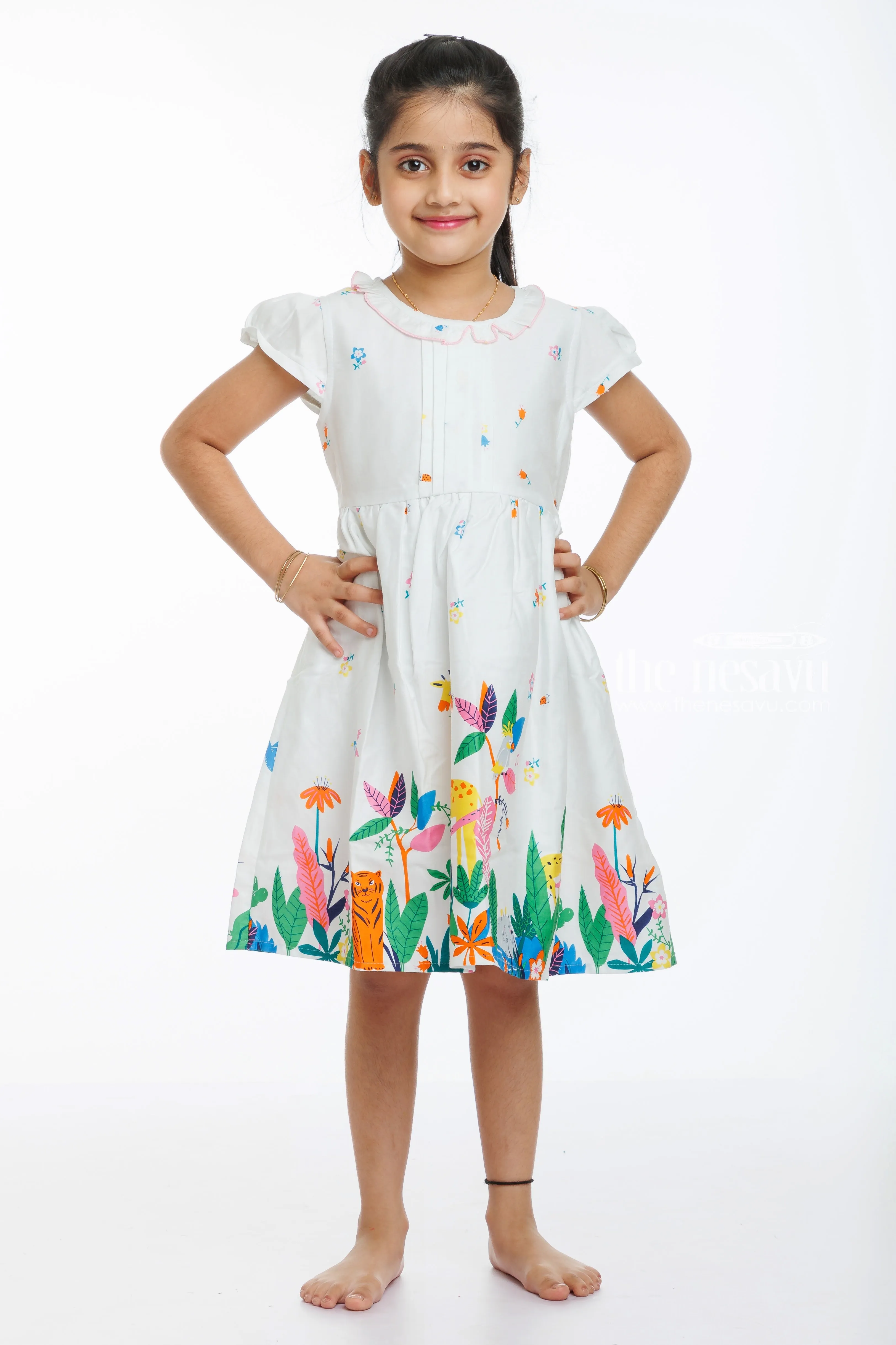 Enchanted Jungle Print Cotton Frock for Girls