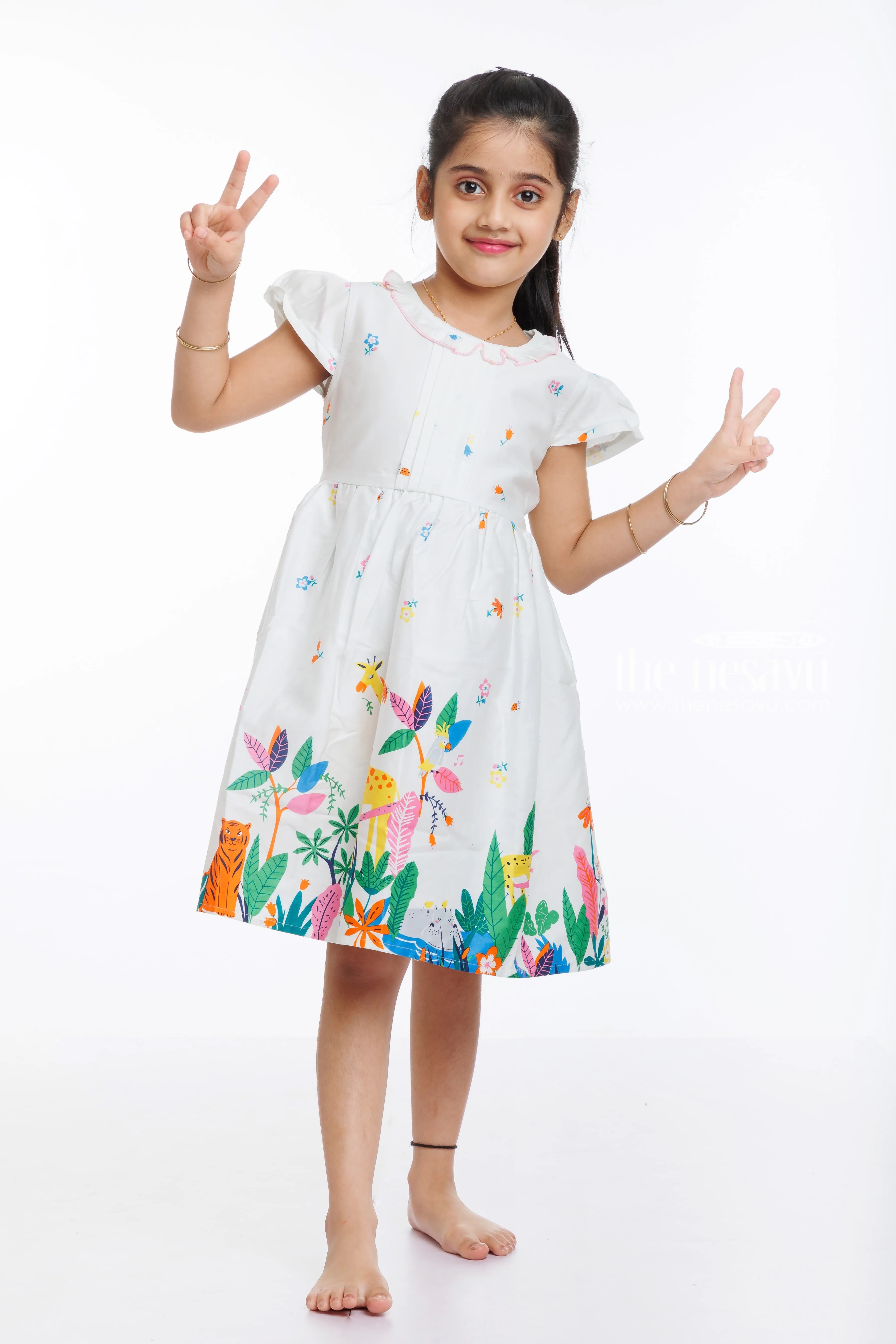 Enchanted Jungle Print Cotton Frock for Girls