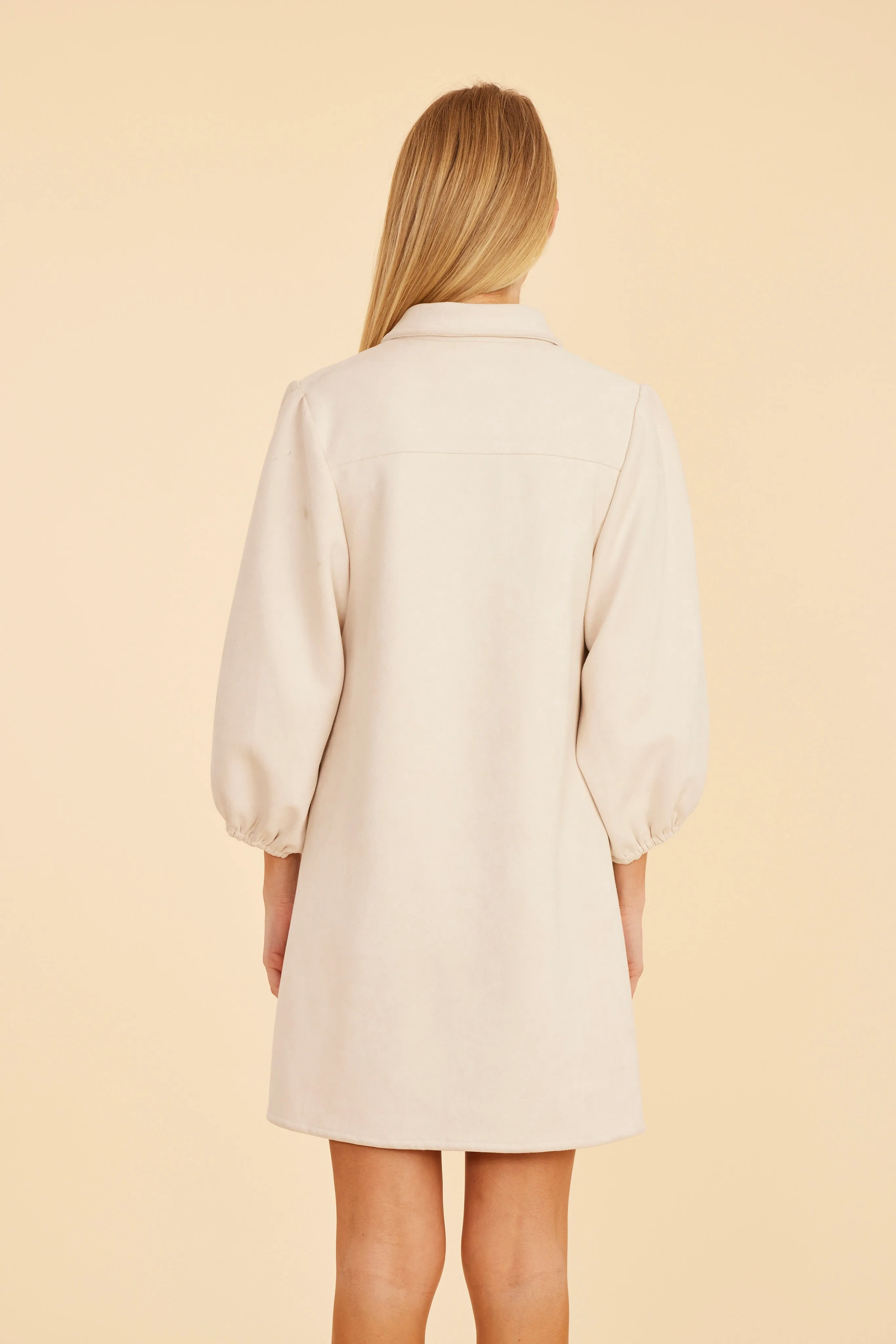 Faux Suede Puff Sleeve Shirt Dress