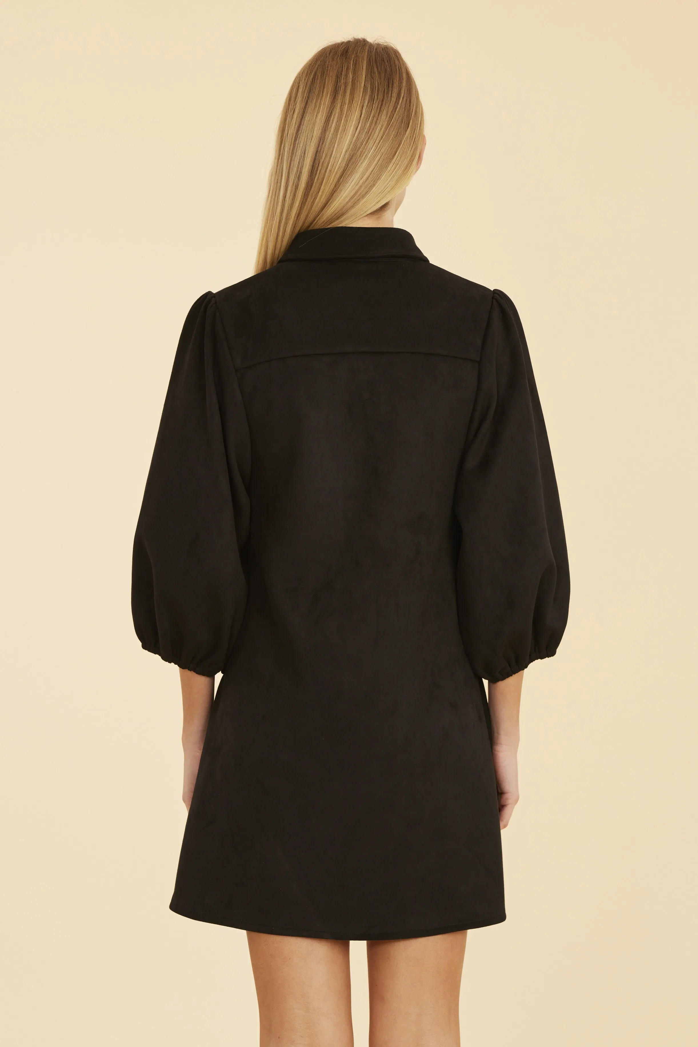 Faux Suede Puff Sleeve Shirt Dress
