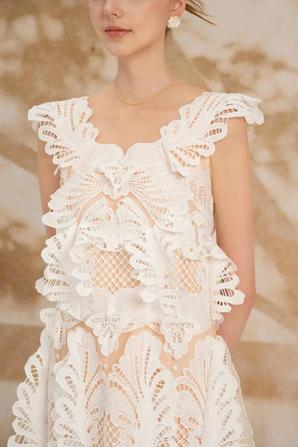 Fiamma Trapezoid Cap Sleeved Cotton Lace Mini Dress