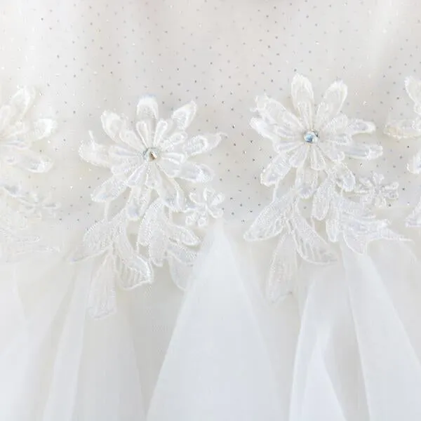 Floral Waist Trim Tulle Dress in White