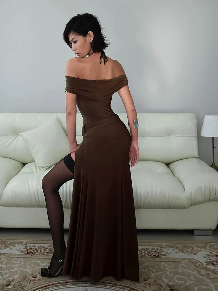 Flytonn- Medieval Off-Shoulder Belted Slit Dress