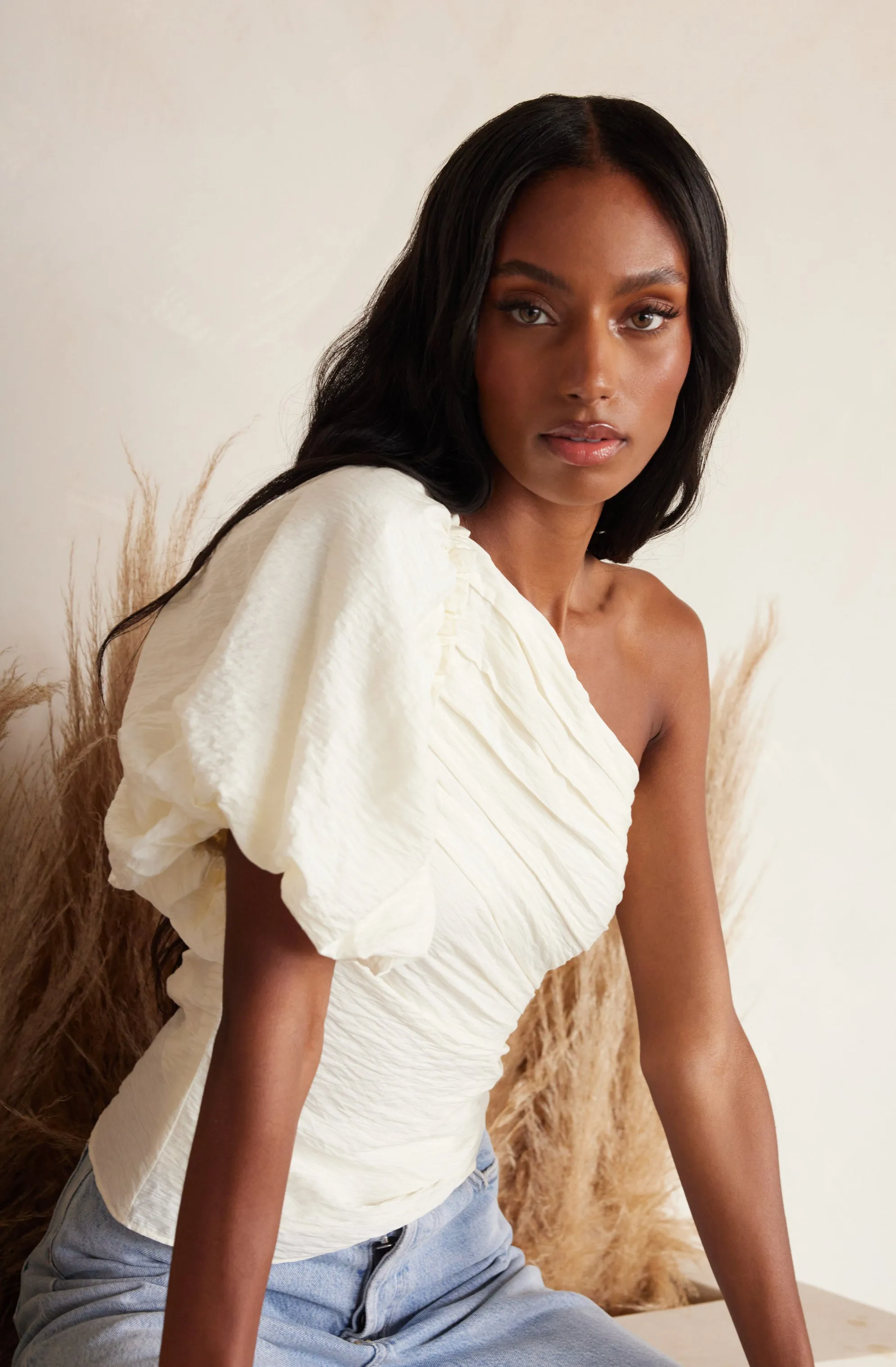 Gidget One Shoulder Pleated Top