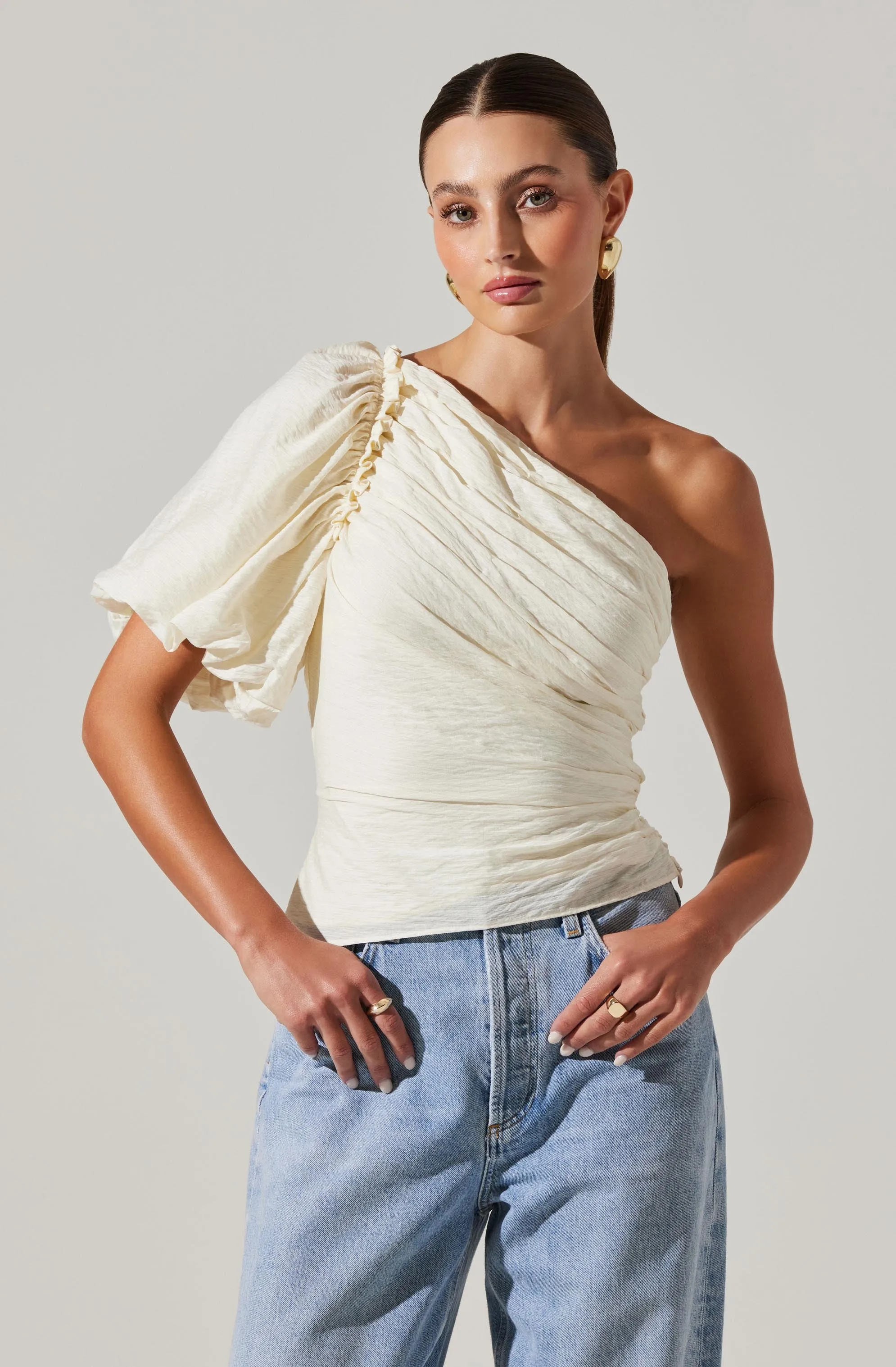 Gidget One Shoulder Pleated Top