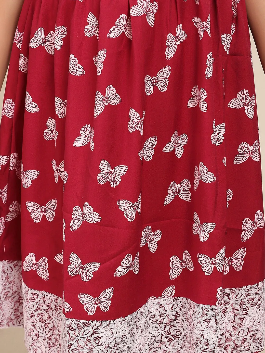 Girls Maroon & White Floral Dress