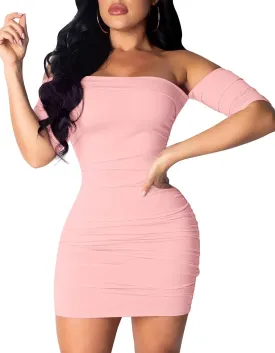 GOBLES Women's Summer Short Sleeve Sexy Bodycon Ruched Mini Party Dress