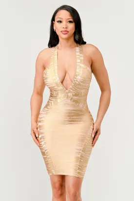 Gold Glamour Bandage  Gold Short Sexy Bodycon Dress