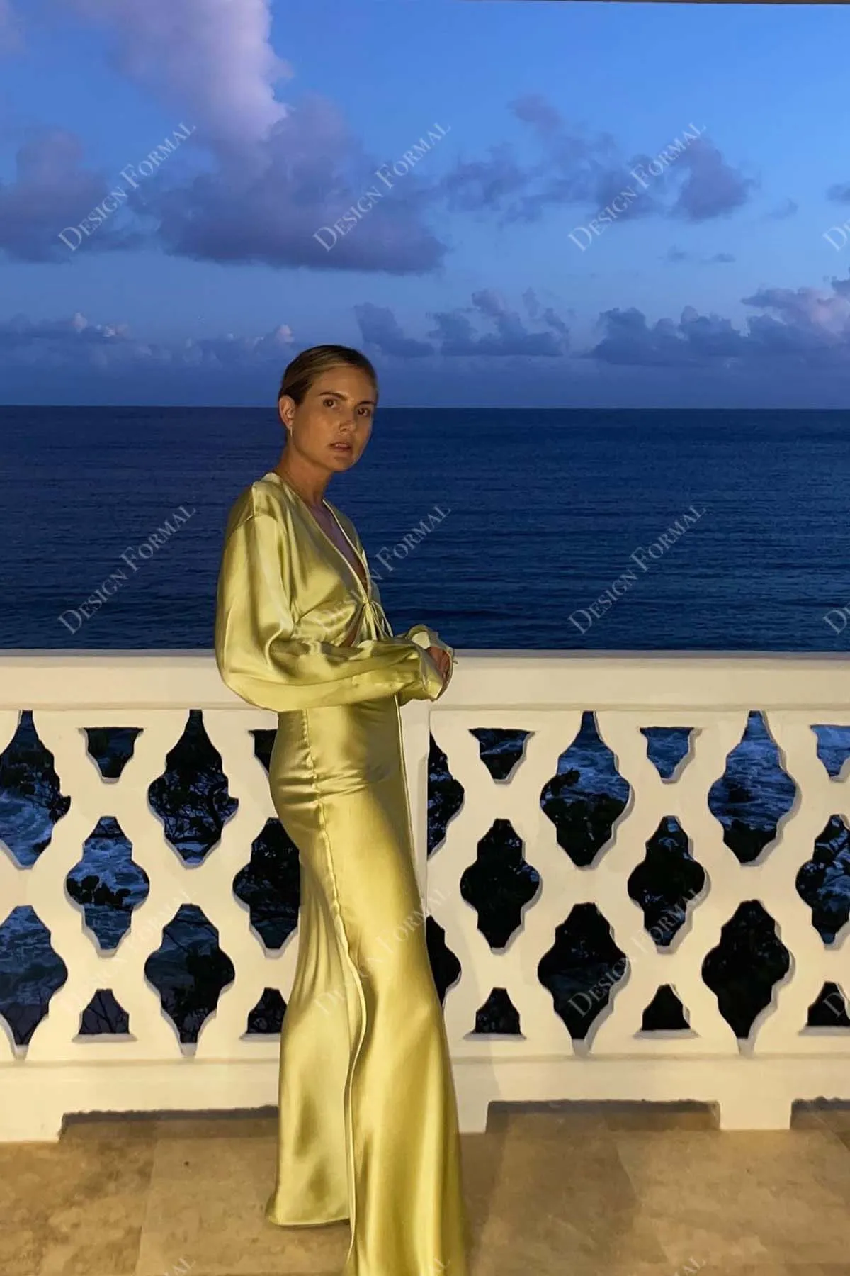 Green Charmeuse Plunging Cutout Custom Prom Dress