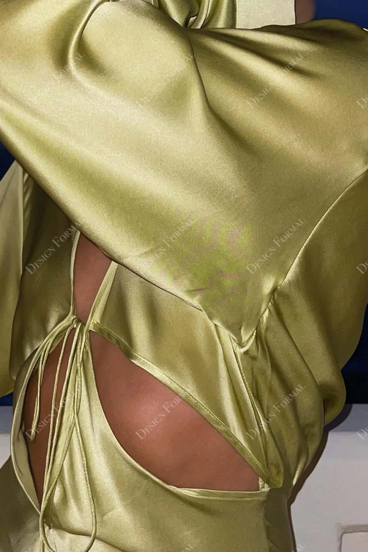Green Charmeuse Plunging Cutout Custom Prom Dress