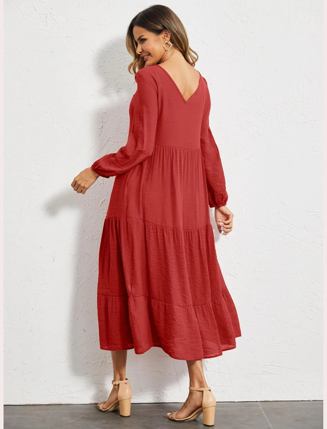 Halife Women's Summer Casual Maxi Dresses Flowy Ruffle Boho Long Dresses with Pockets