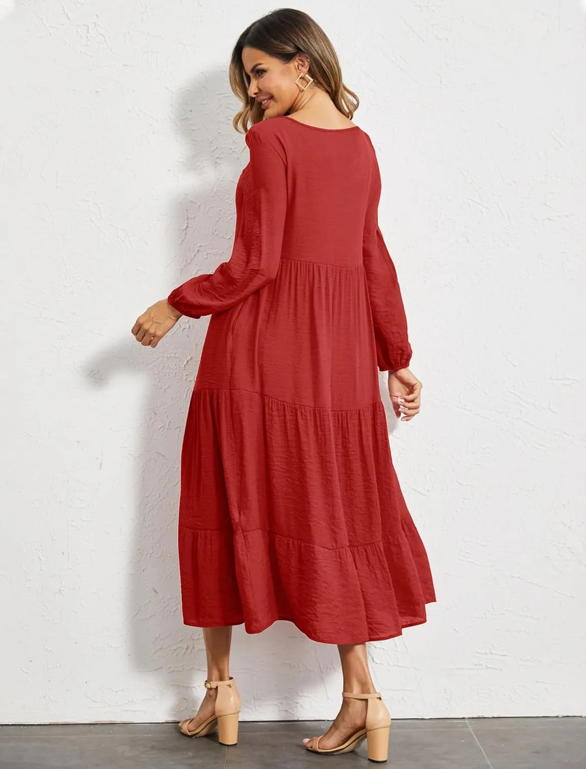 Halife Women's Summer Casual Maxi Dresses Flowy Ruffle Boho Long Dresses with Pockets