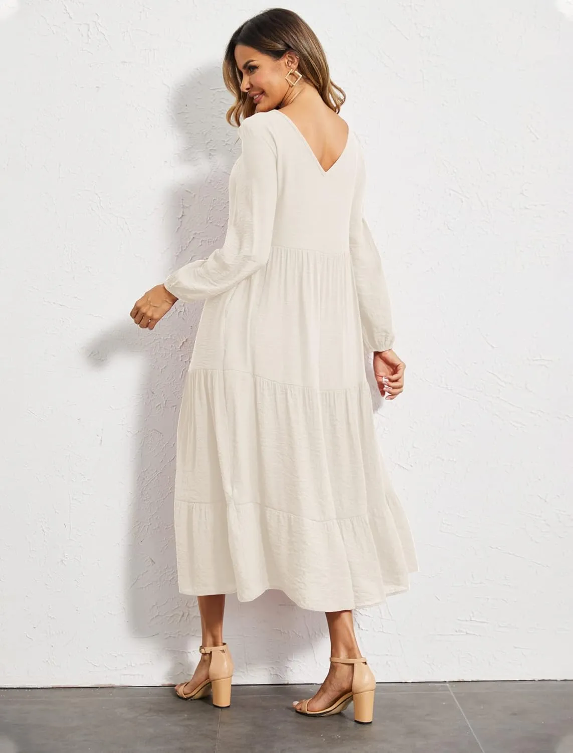 Halife Women's Summer Casual Maxi Dresses Flowy Ruffle Boho Long Dresses with Pockets