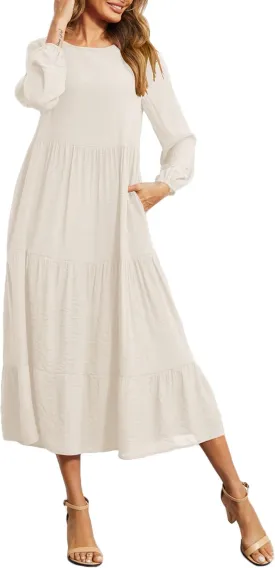 Halife Women's Summer Casual Maxi Dresses Flowy Ruffle Boho Long Dresses with Pockets