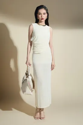 Hayden Sheath Draped Polyester Spandex Midi Dress