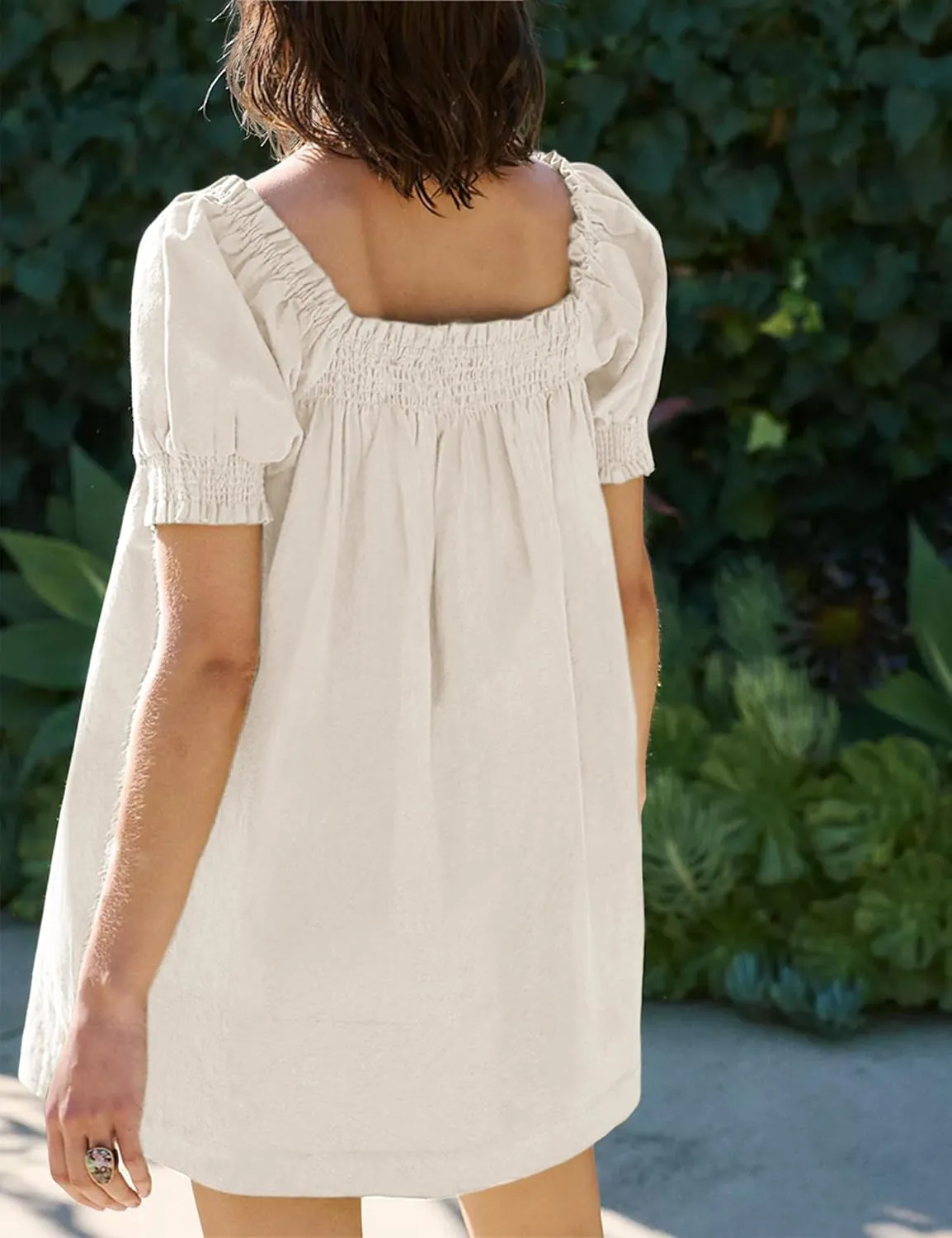 Huaqiao Womens Summer Linen Mini Dress Sundress 2025 A-Line Beach Casual Loose Dress with Pockets