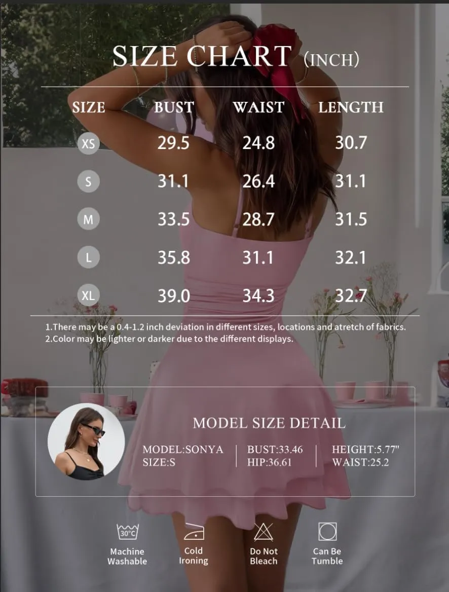 IWD Women's Spaghetti Strap Mini Dress Ruched Corset Tiered Ruffle Hem Sexy Backless Party Club A Line Short Dresses