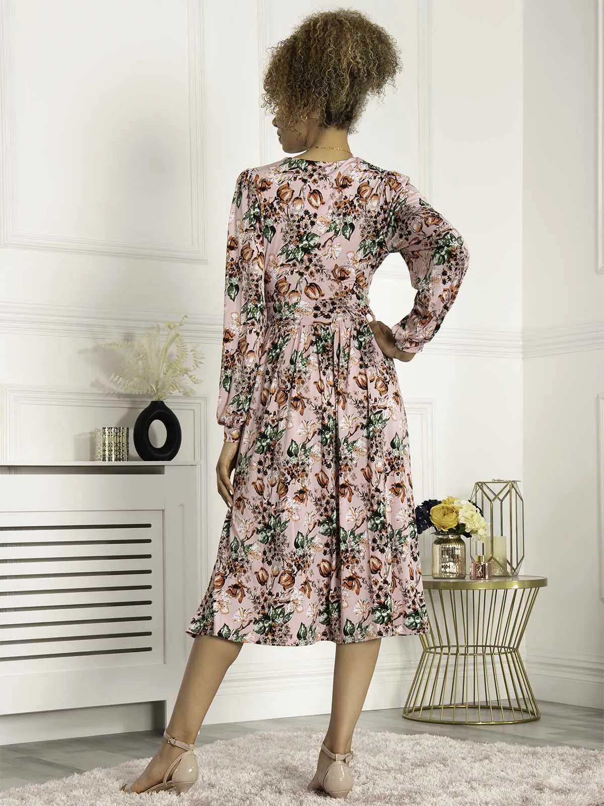 Jolie Moi Libby Long Sleeved Jersey Dress, Pink Floral