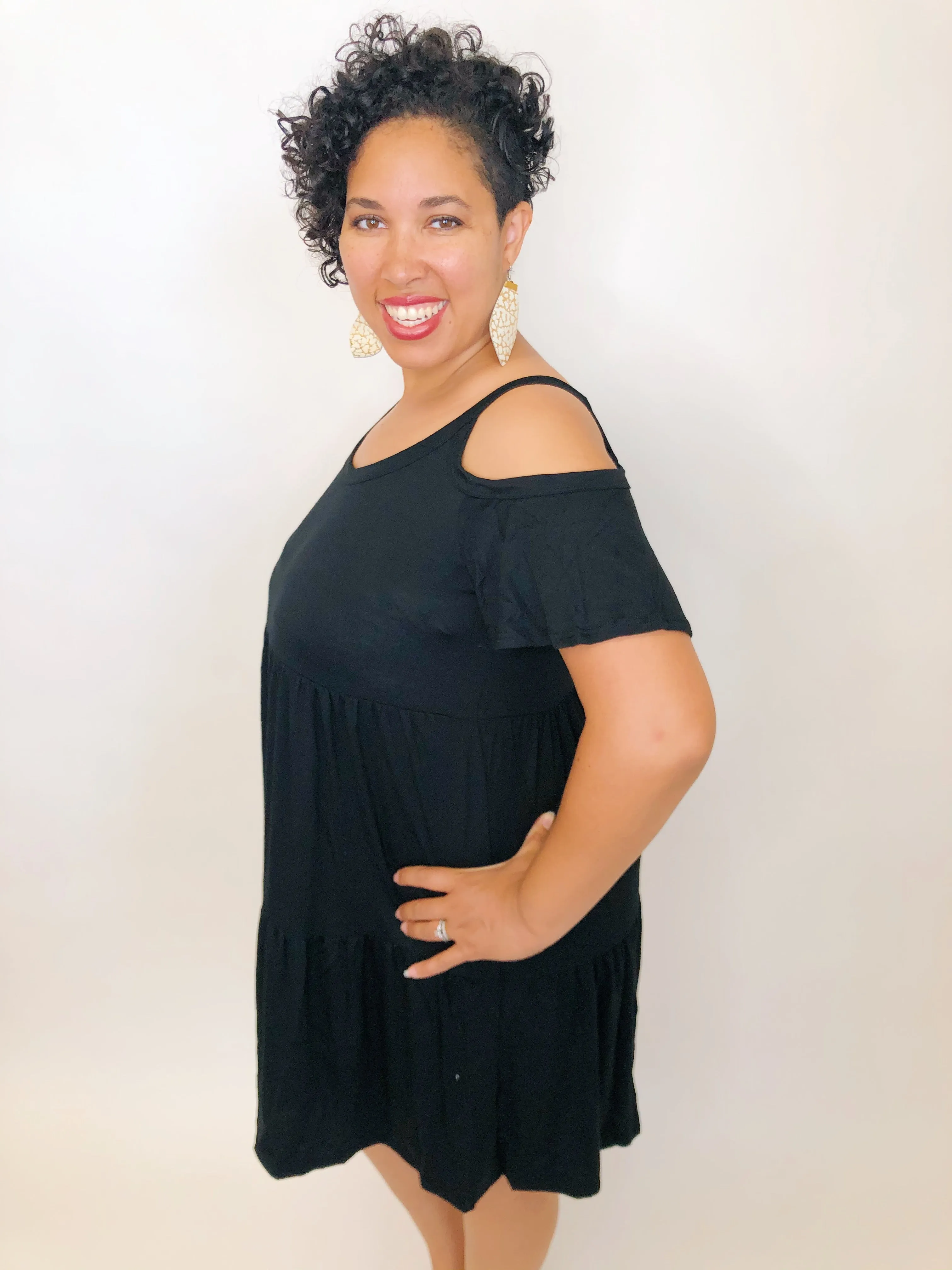 #K188 Lucky In Love Cold Shoulder Dress