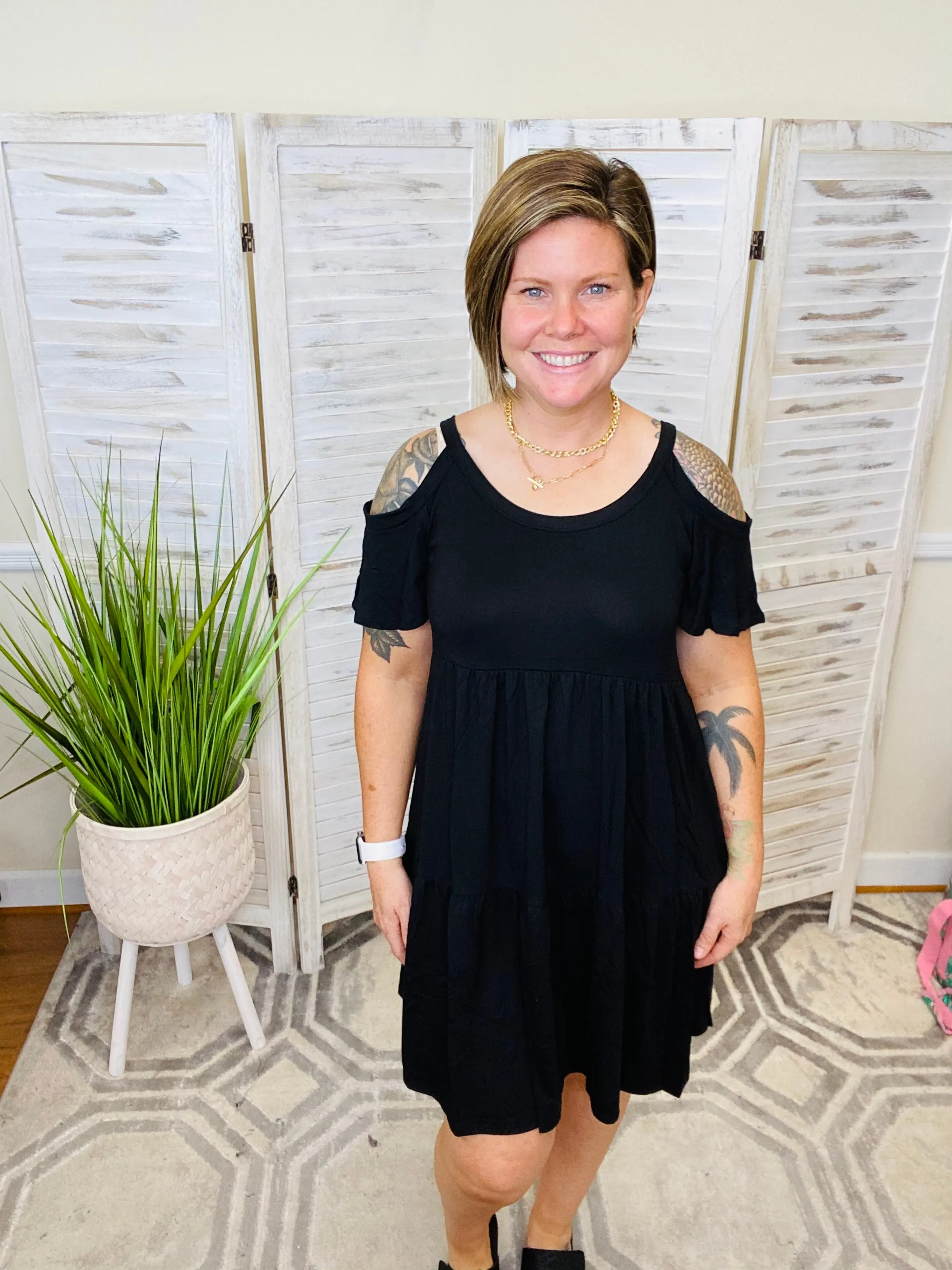 #K188 Lucky In Love Cold Shoulder Dress