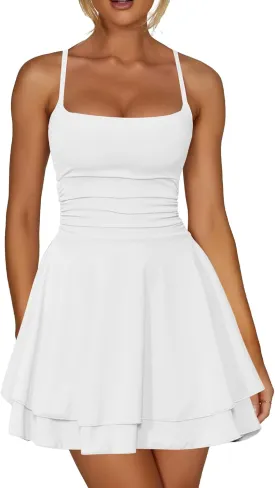 Kaximil Women's Sexy Ruffle Mini Dress Spaghetti Strap Ruched Corset Party Club Short Dresses