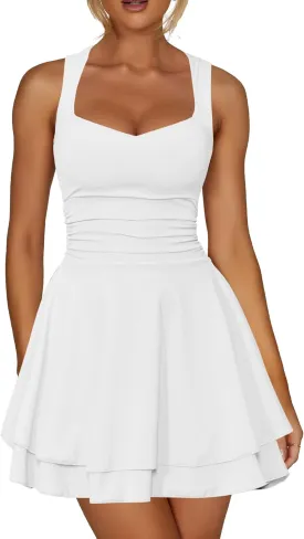 Kaximil Women's Sexy Square Neck Sleeveless Mini Dress Ruched Ruffle Hem Corset Party Dresses