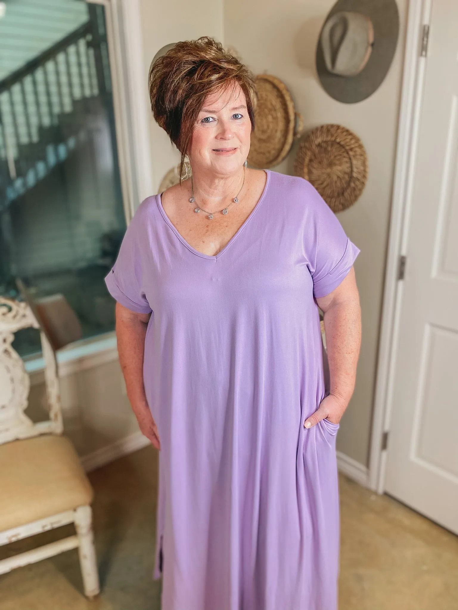 Last Chance Size Small | Simple Love Tee Shirt Maxi Dress in Lilac Purple