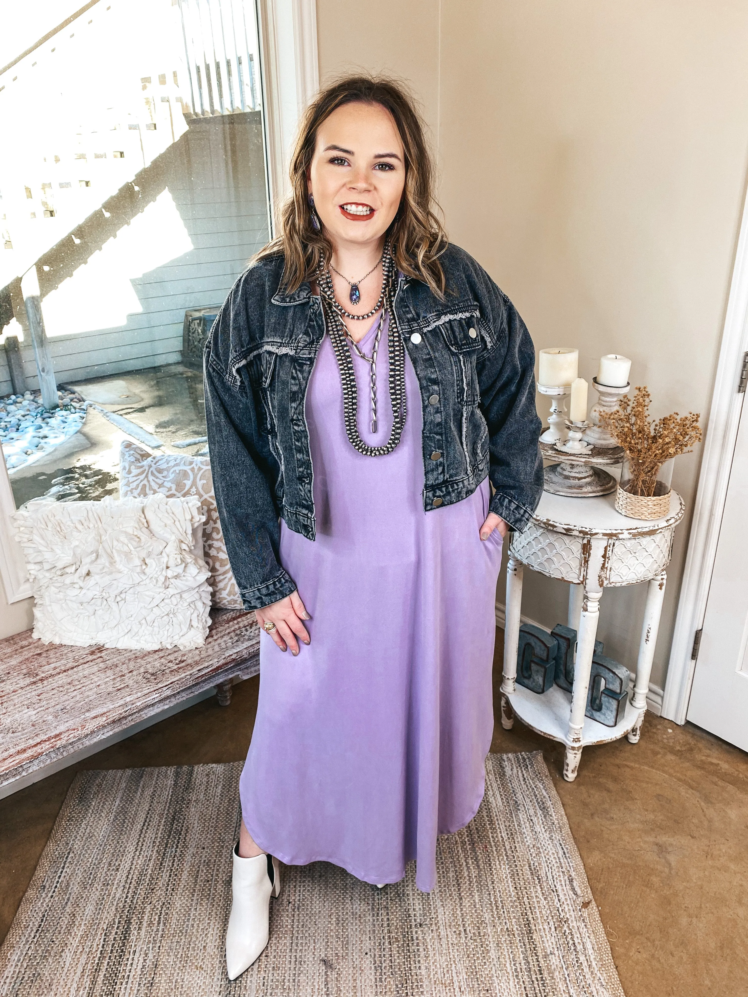 Last Chance Size Small | Simple Love Tee Shirt Maxi Dress in Lilac Purple