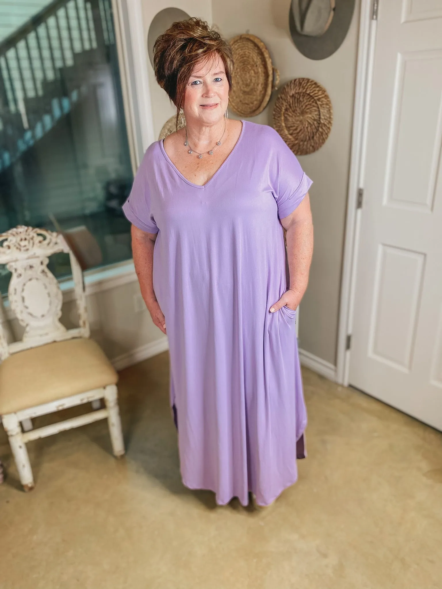 Last Chance Size Small | Simple Love Tee Shirt Maxi Dress in Lilac Purple