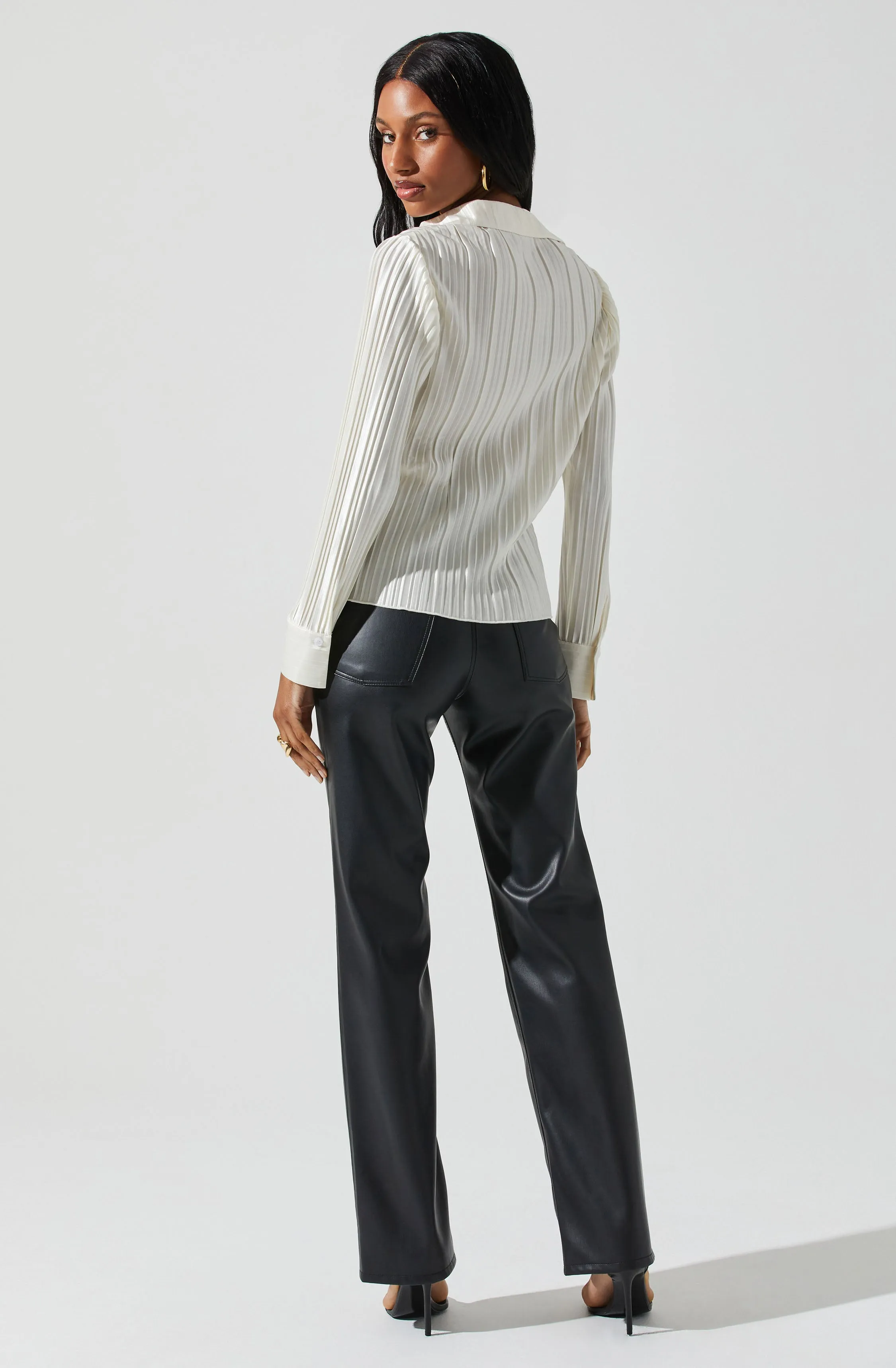Laurel Satin Pleated Long Sleeve Top