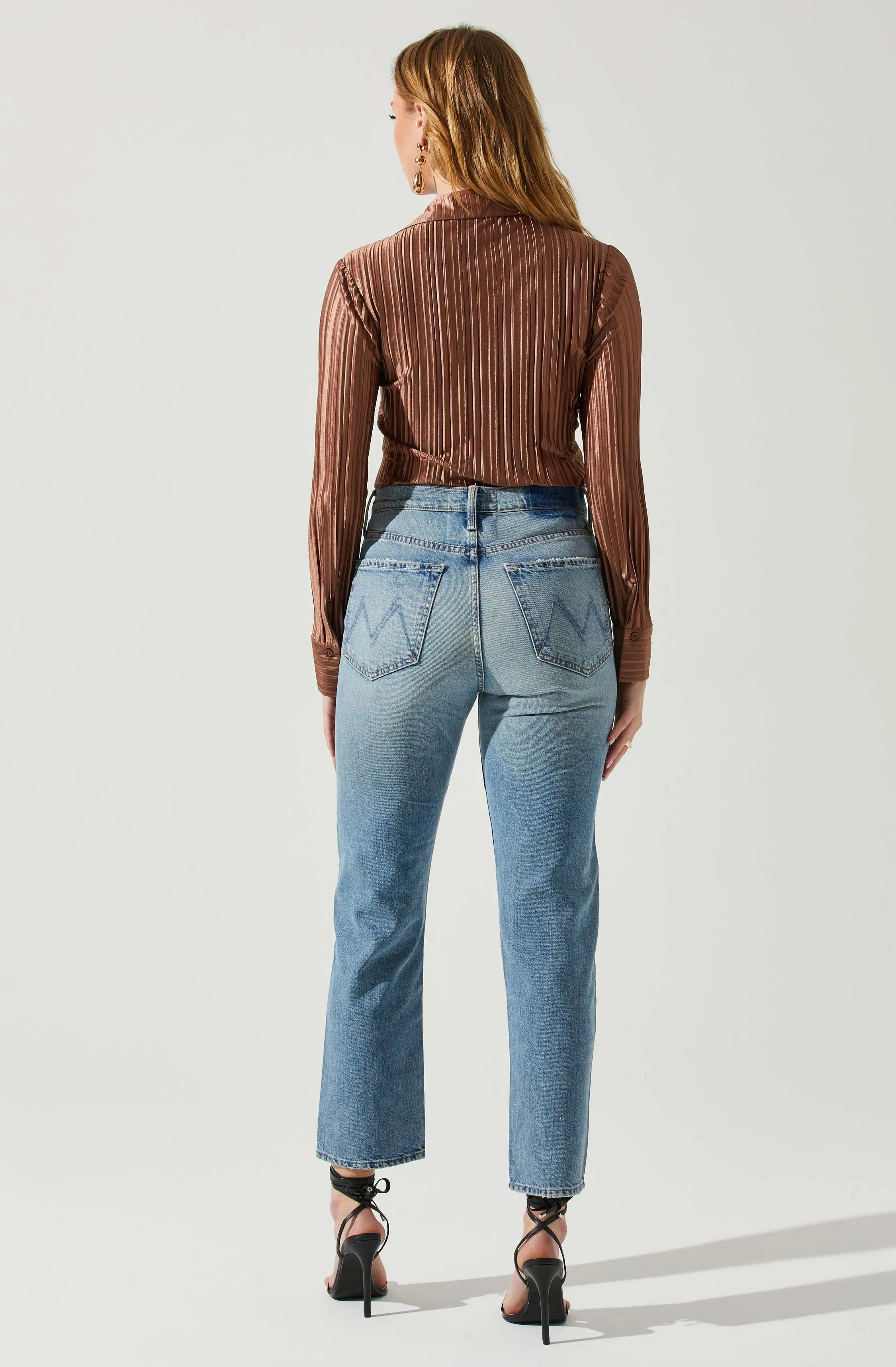 Laurel Satin Pleated Long Sleeve Top