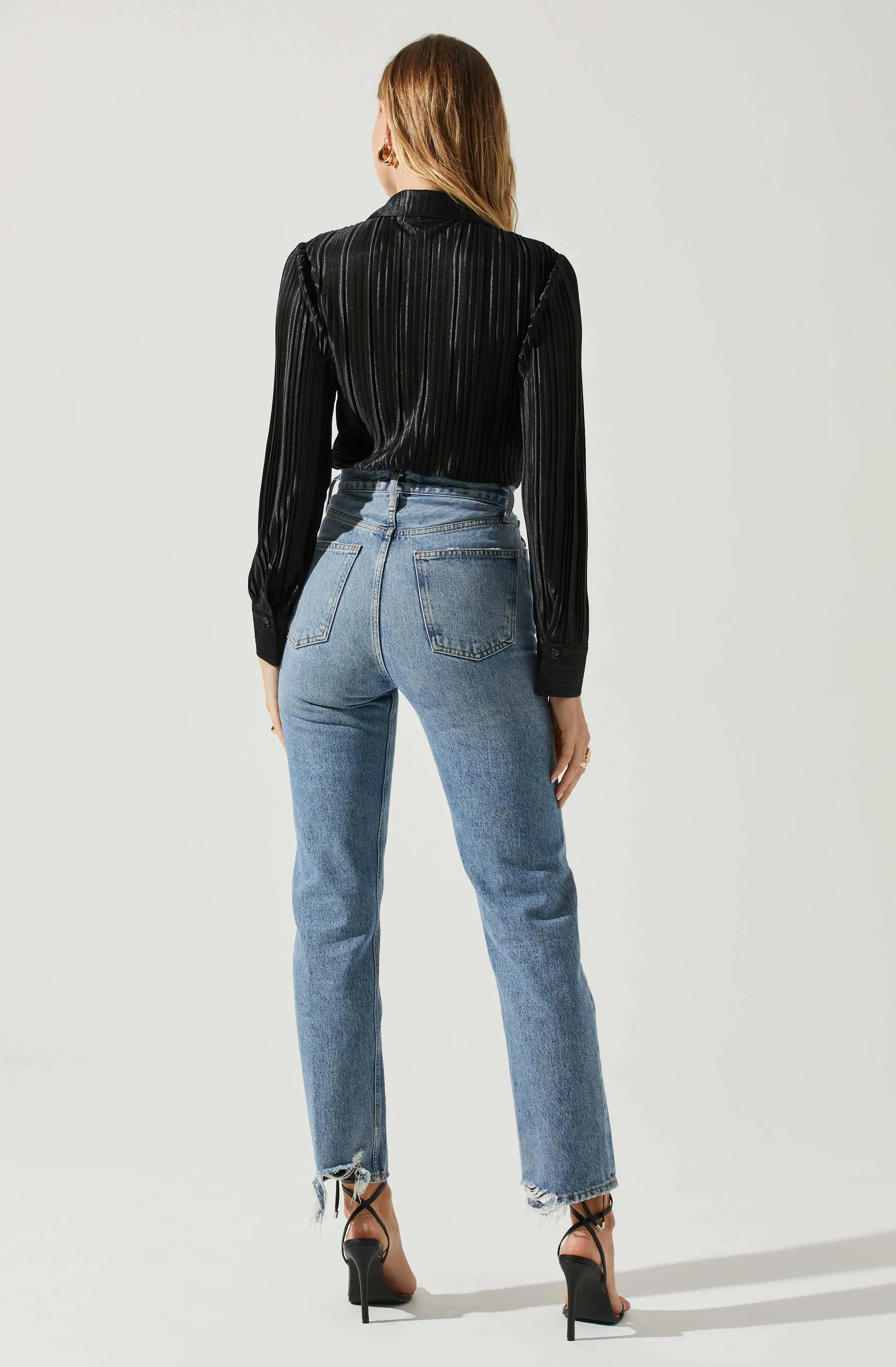 Laurel Satin Pleated Long Sleeve Top