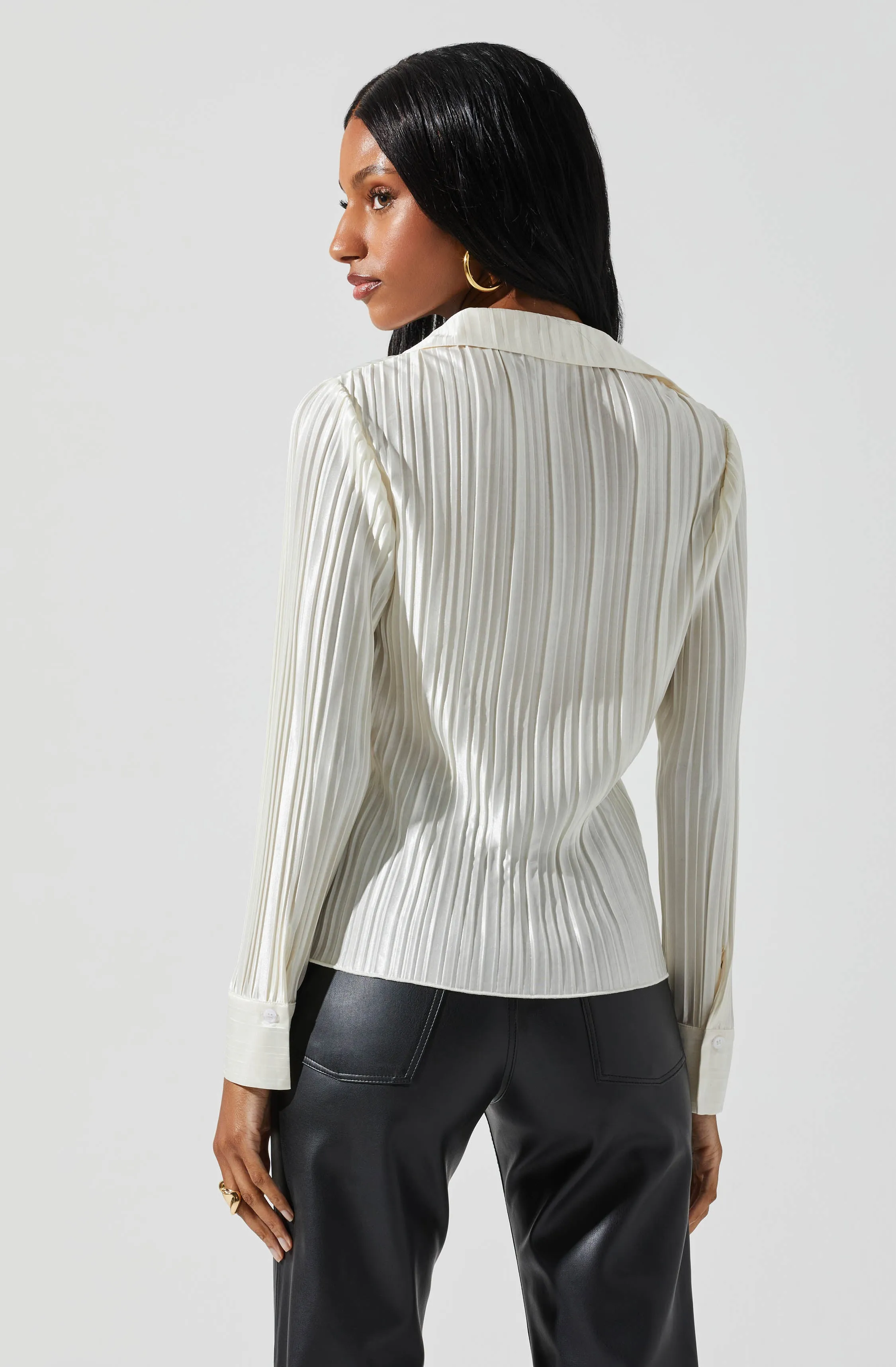 Laurel Satin Pleated Long Sleeve Top