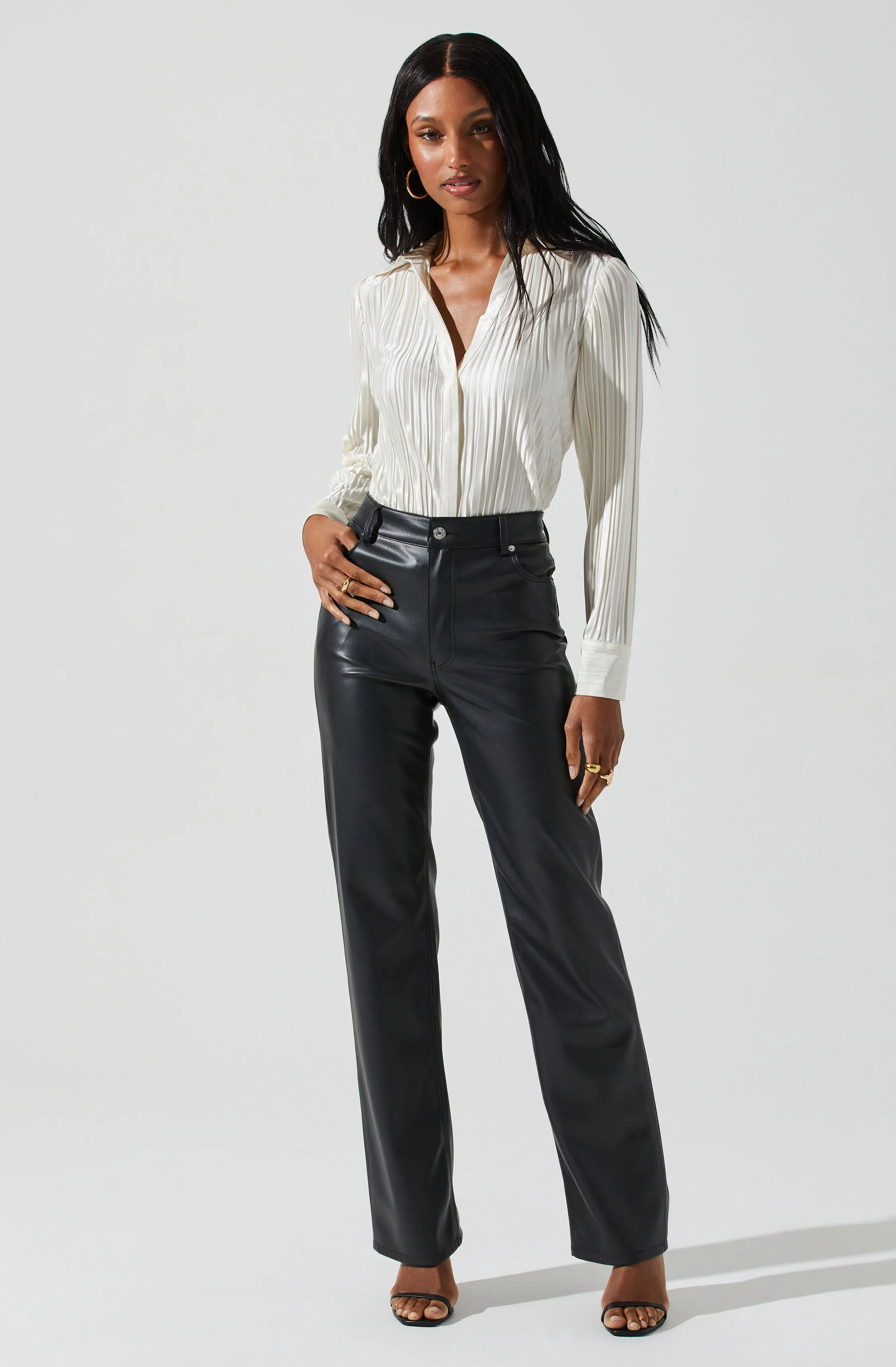 Laurel Satin Pleated Long Sleeve Top