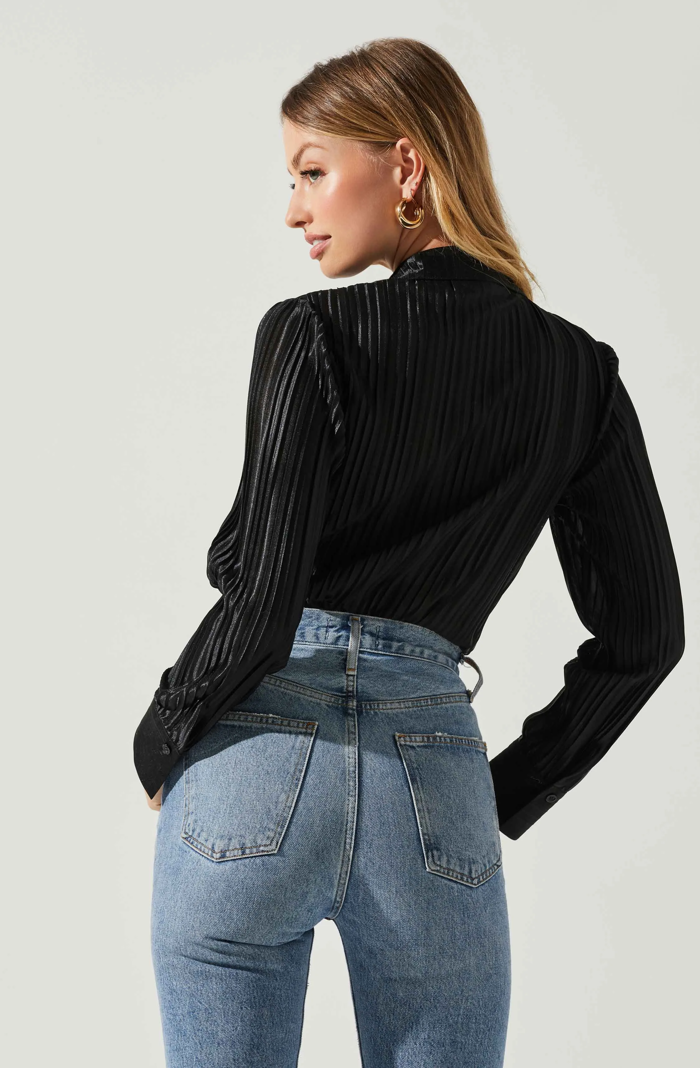 Laurel Satin Pleated Long Sleeve Top
