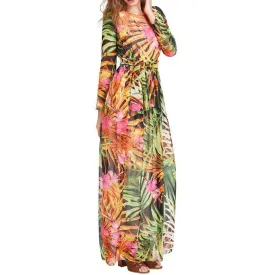 Leaf Print Long Sleeve Dress