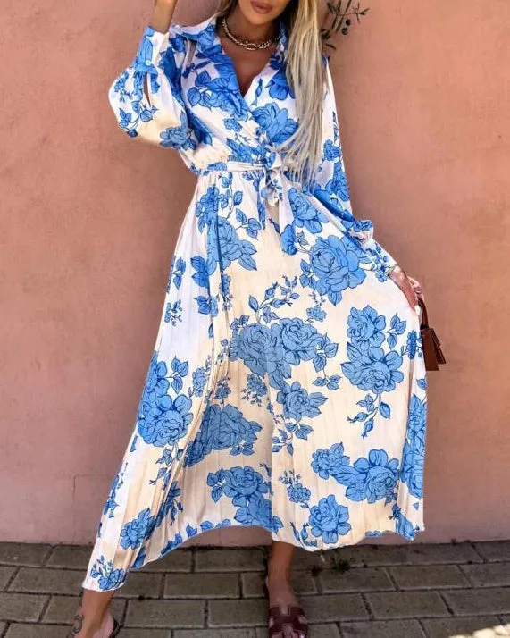 Long Sleeve Pleated Waist Swing Dress