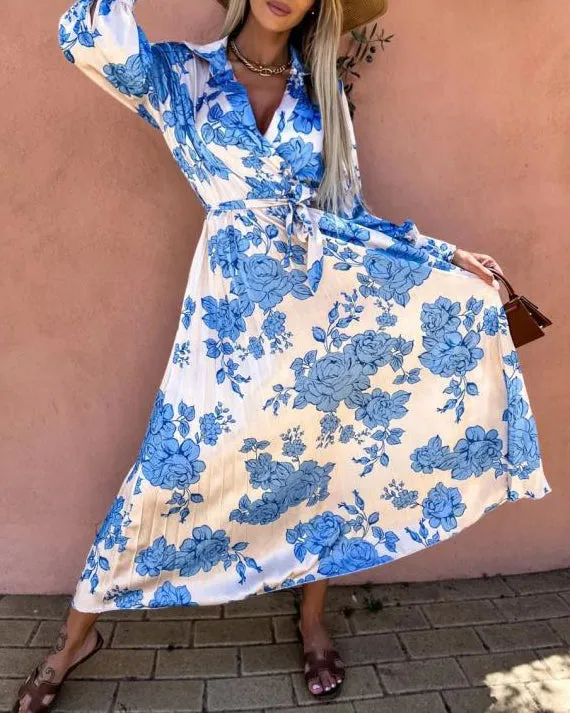 Long Sleeve Pleated Waist Swing Dress