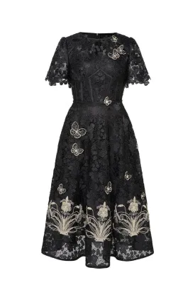 Lorraine A-line Embroidered Lace Midi Dress