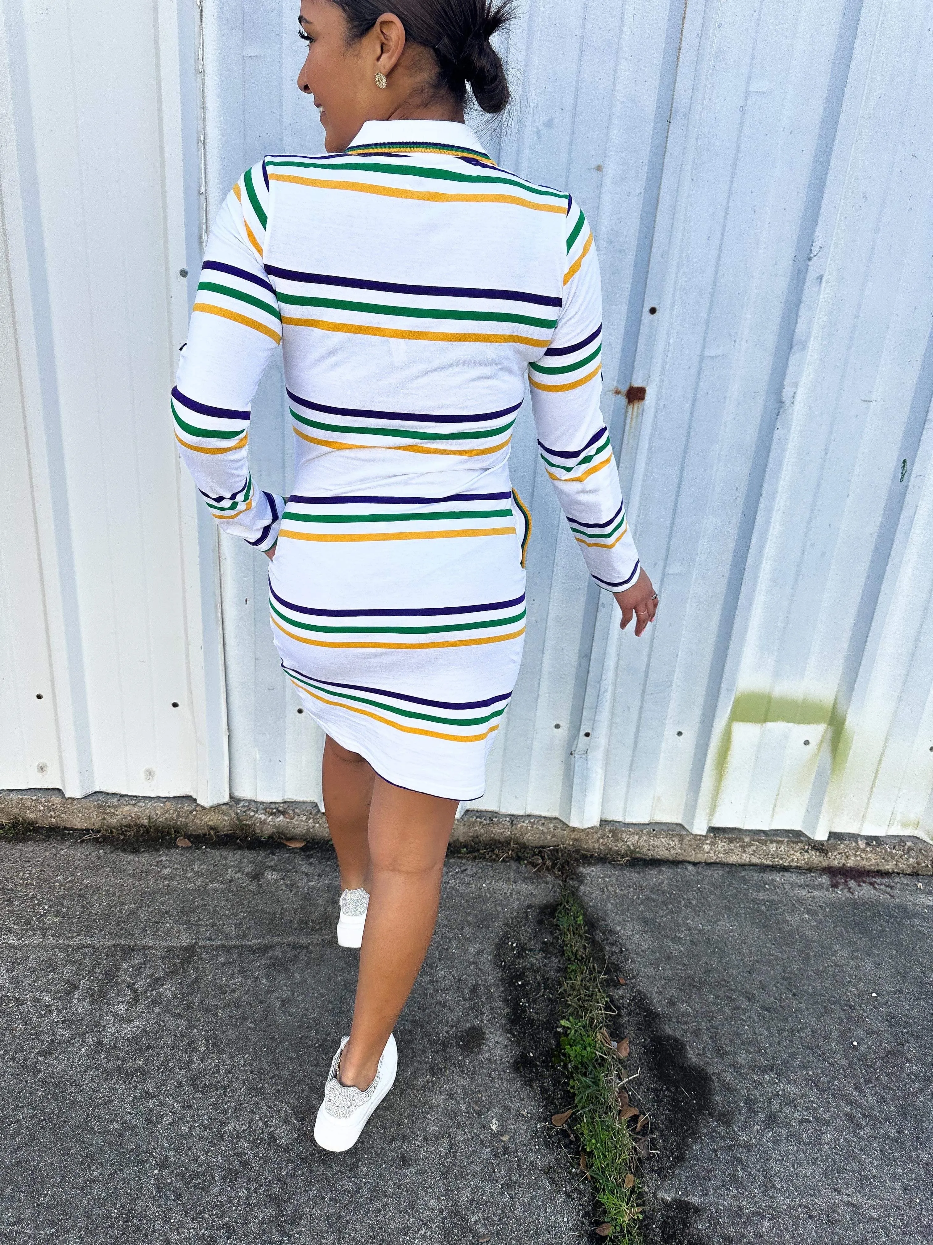 Mardi Gras White Striped Dress