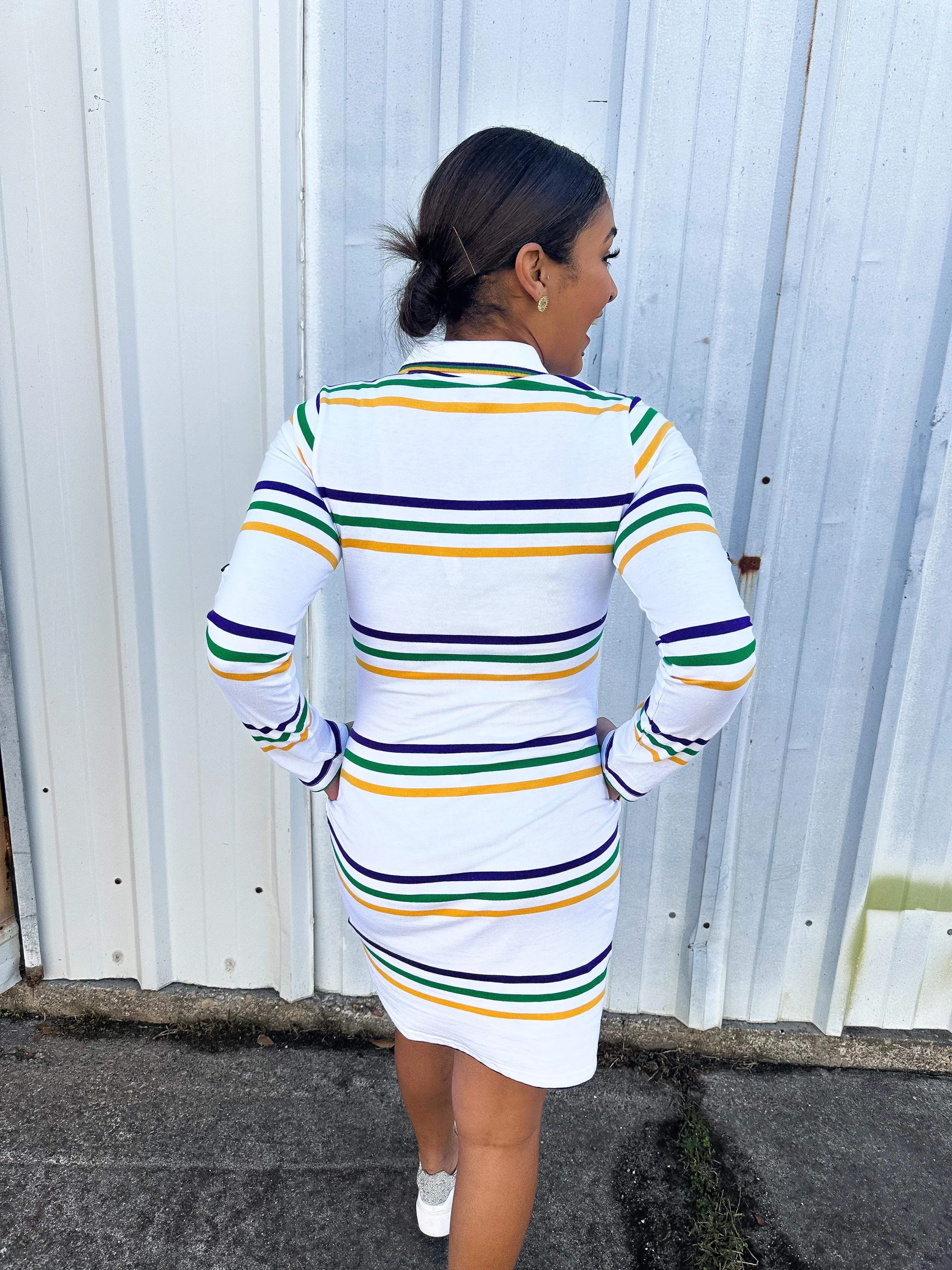 Mardi Gras White Striped Dress