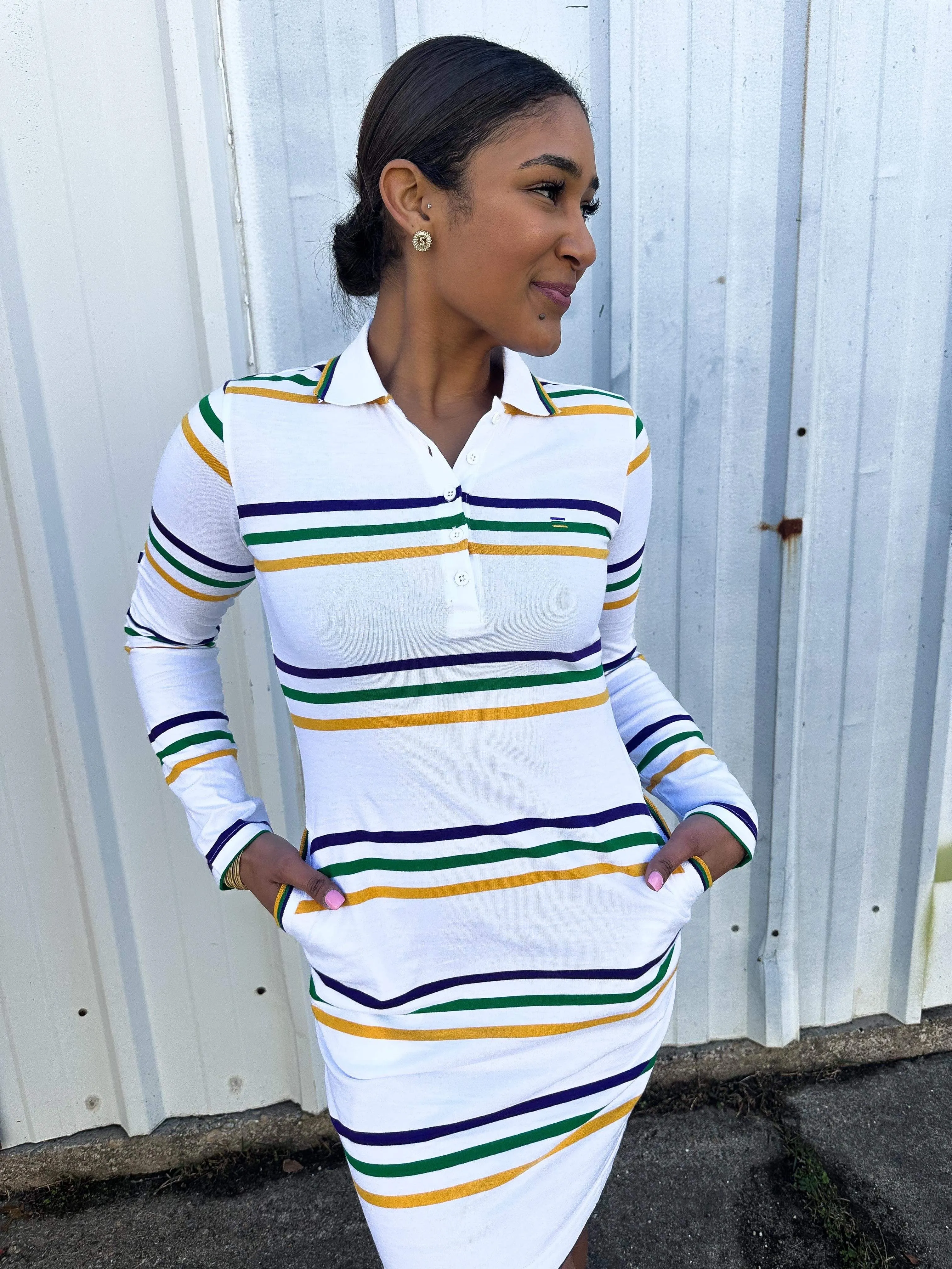 Mardi Gras White Striped Dress