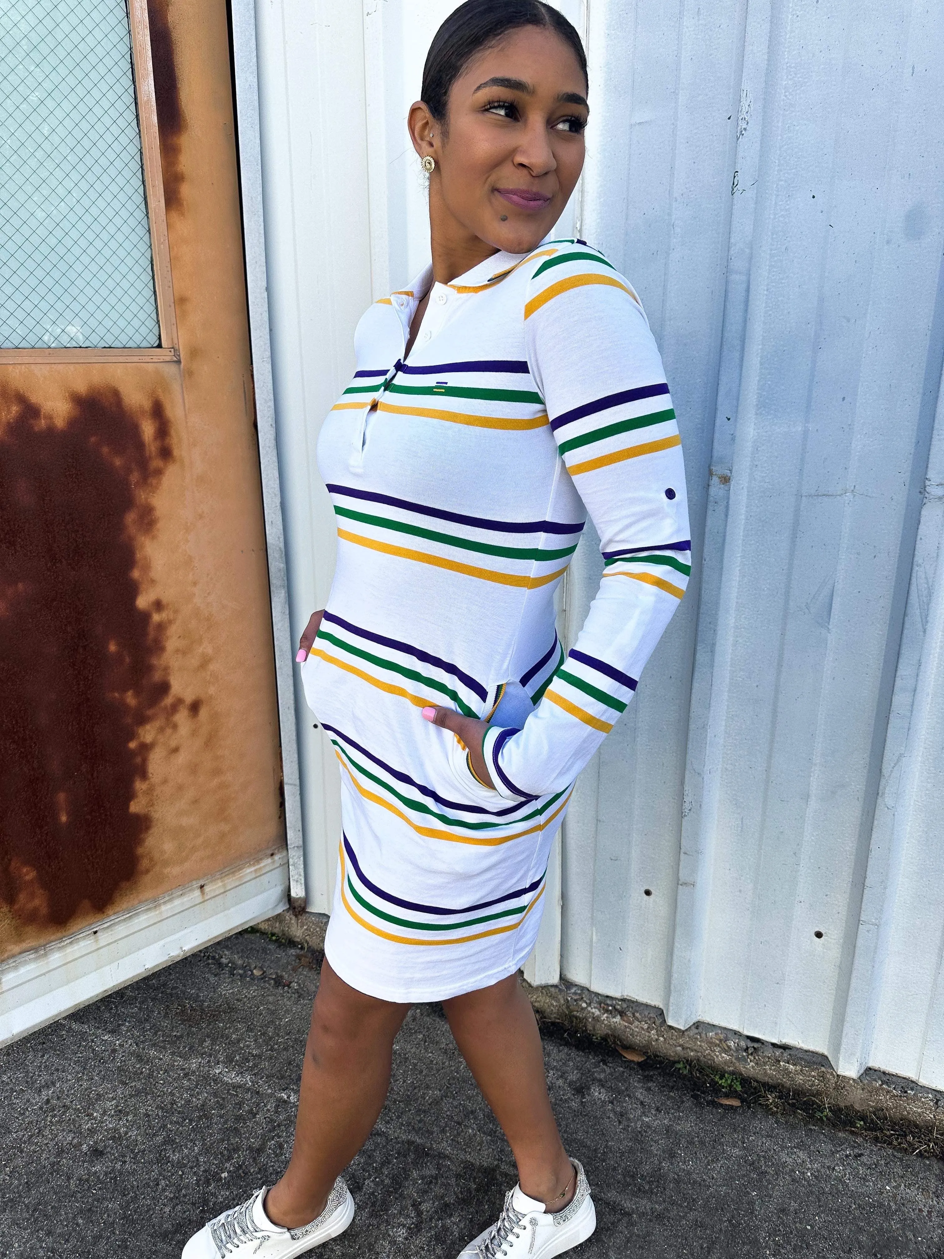 Mardi Gras White Striped Dress