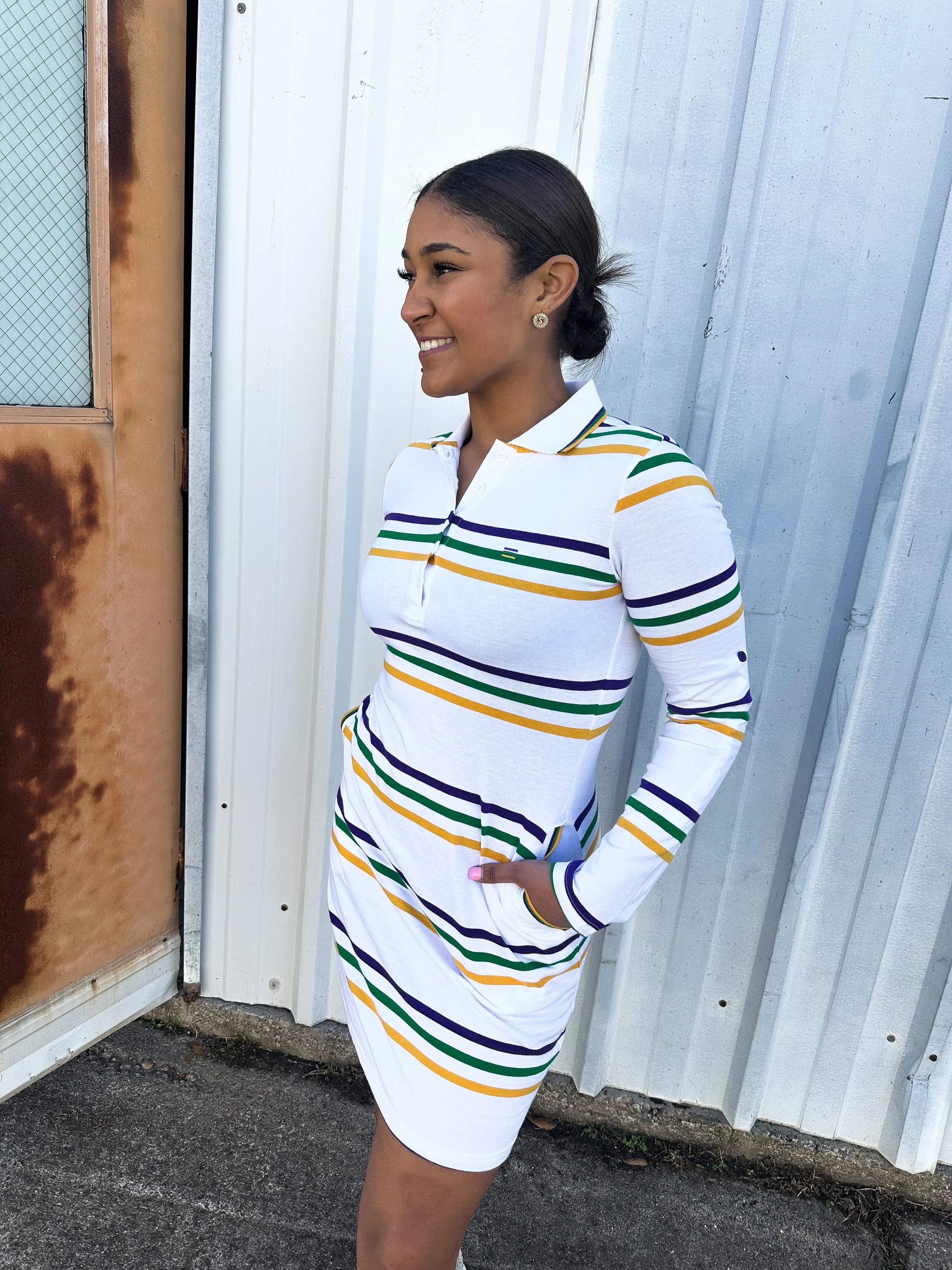 Mardi Gras White Striped Dress
