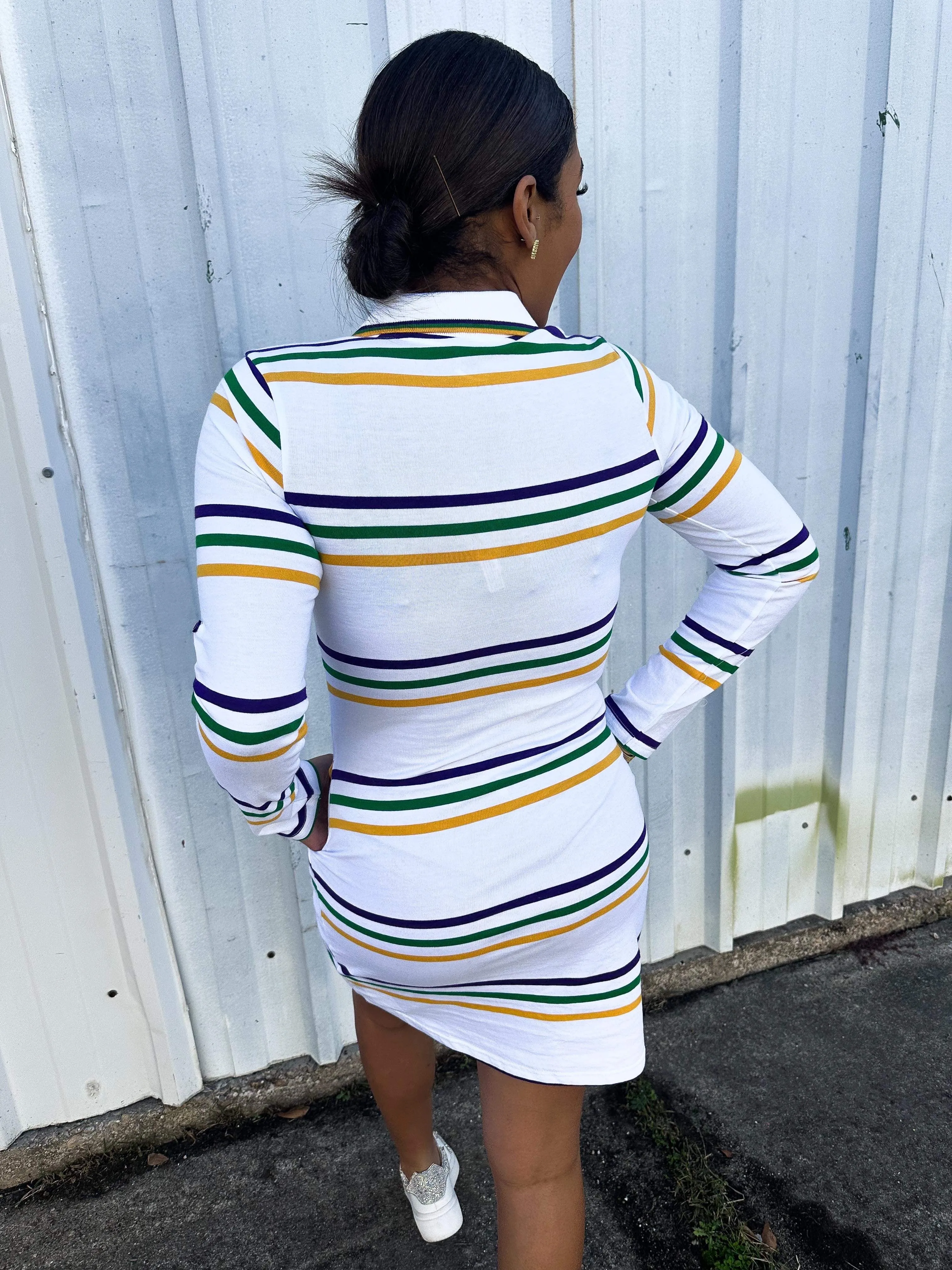 Mardi Gras White Striped Dress