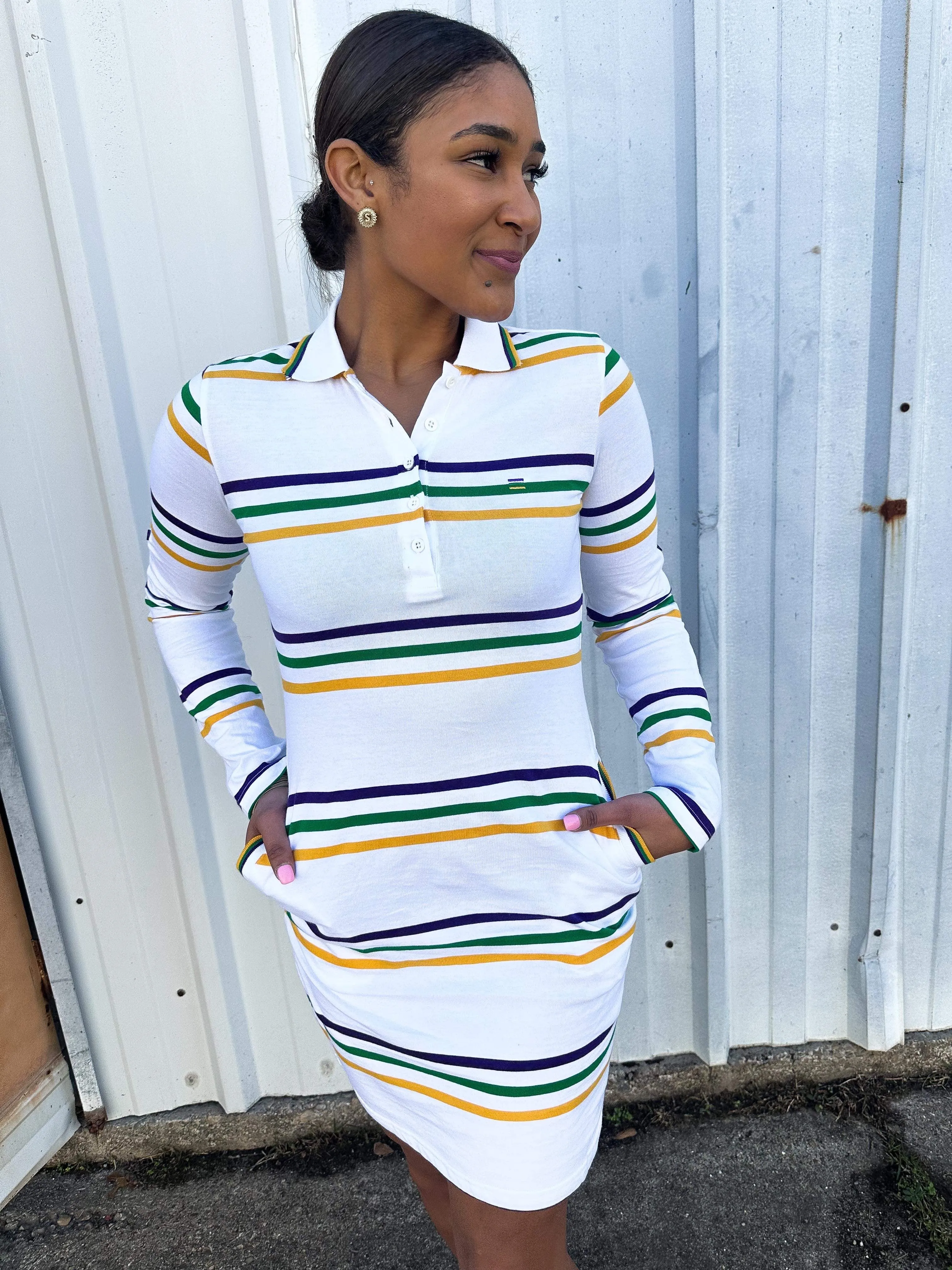 Mardi Gras White Striped Dress