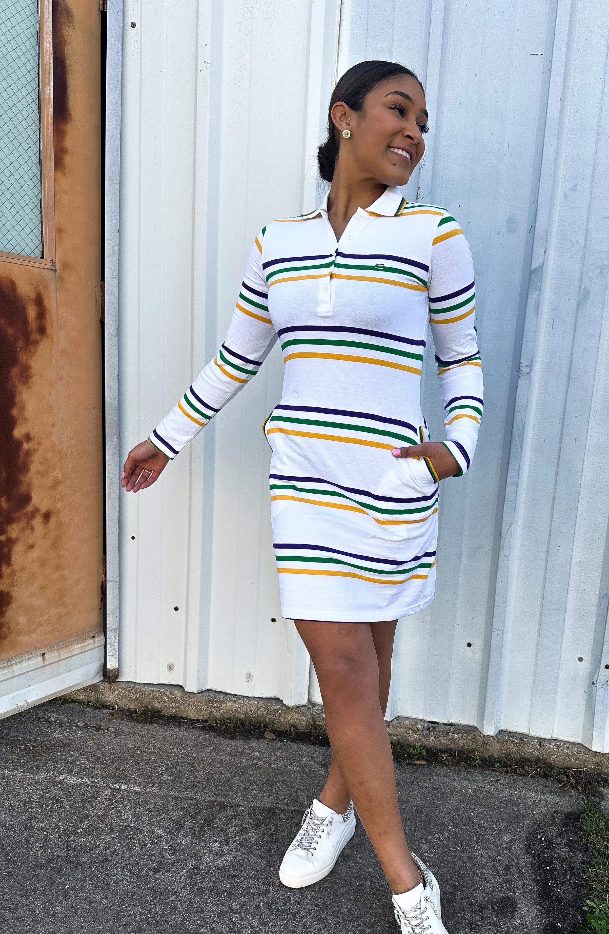 Mardi Gras White Striped Dress