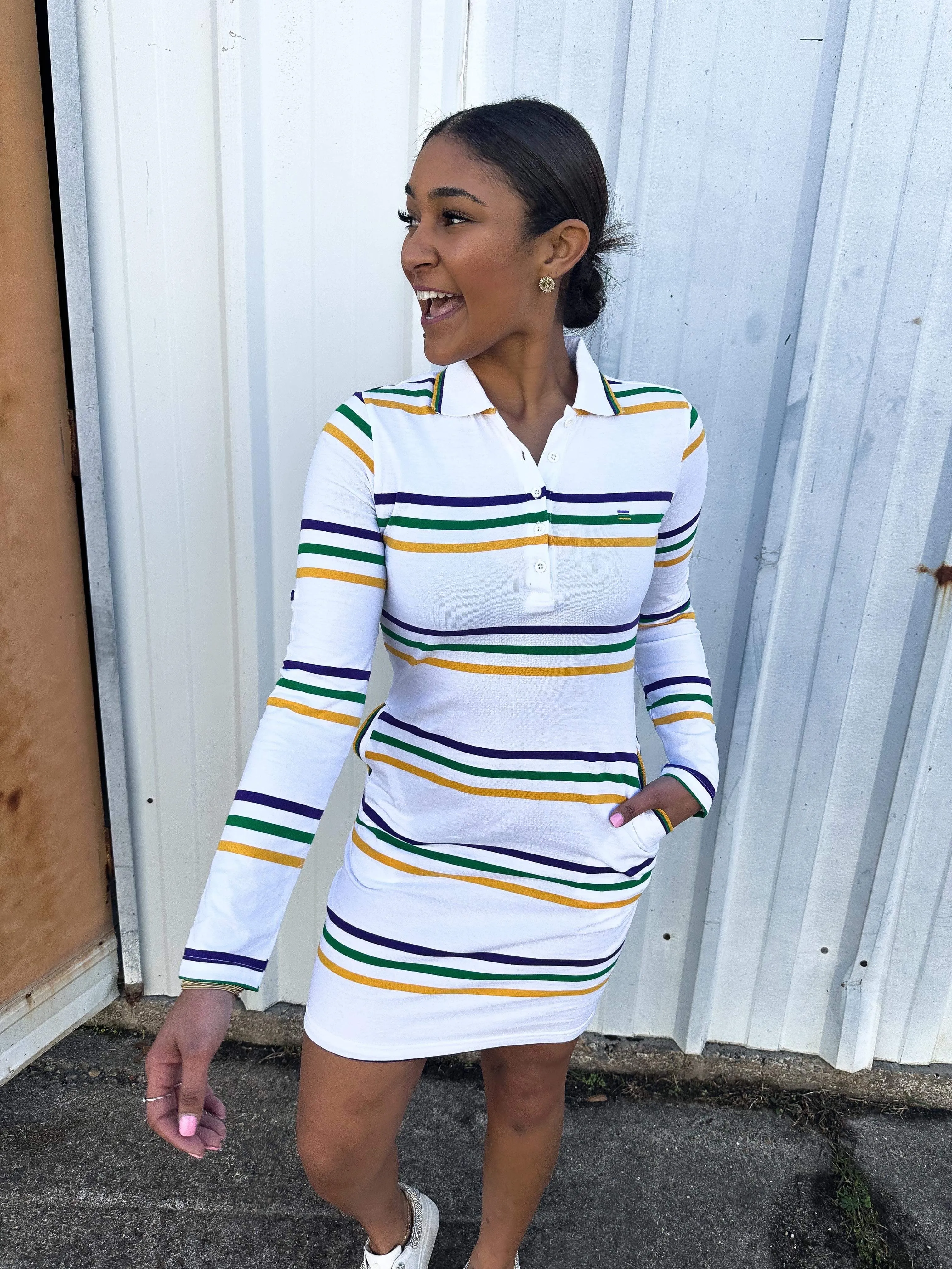 Mardi Gras White Striped Dress