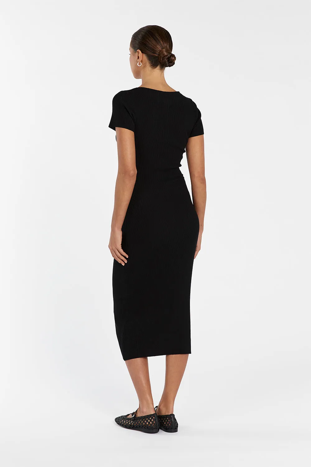 MAX BLACK BOAT NECK KNIT MIDI DRESS